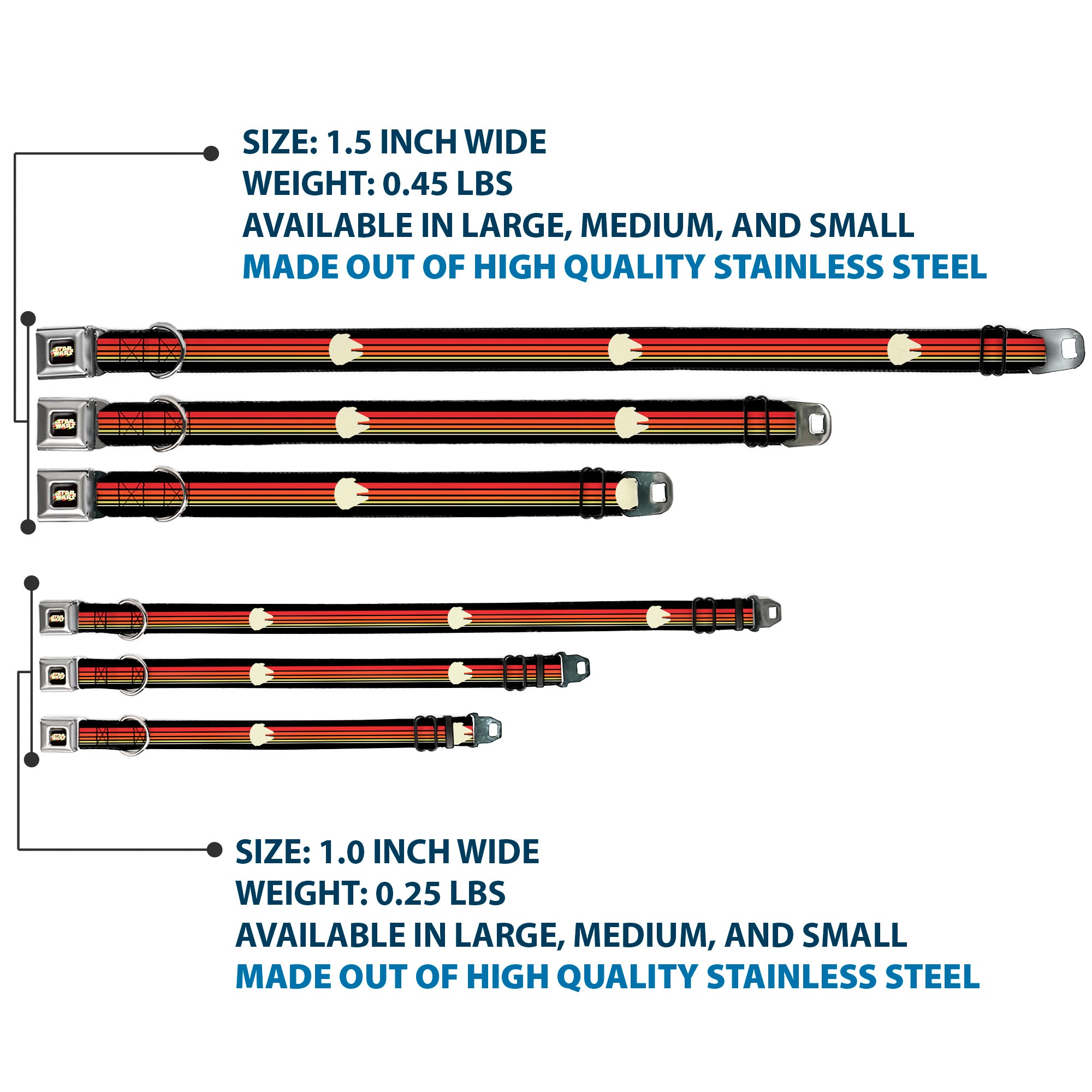 STAR WARS Stripe Logo Full Color Black/Multi Color Seatbelt Buckle Collar - Star Wars Millennium Falcon Stripe Black/Multi Color Seatbelt Buckle Collars Star Wars