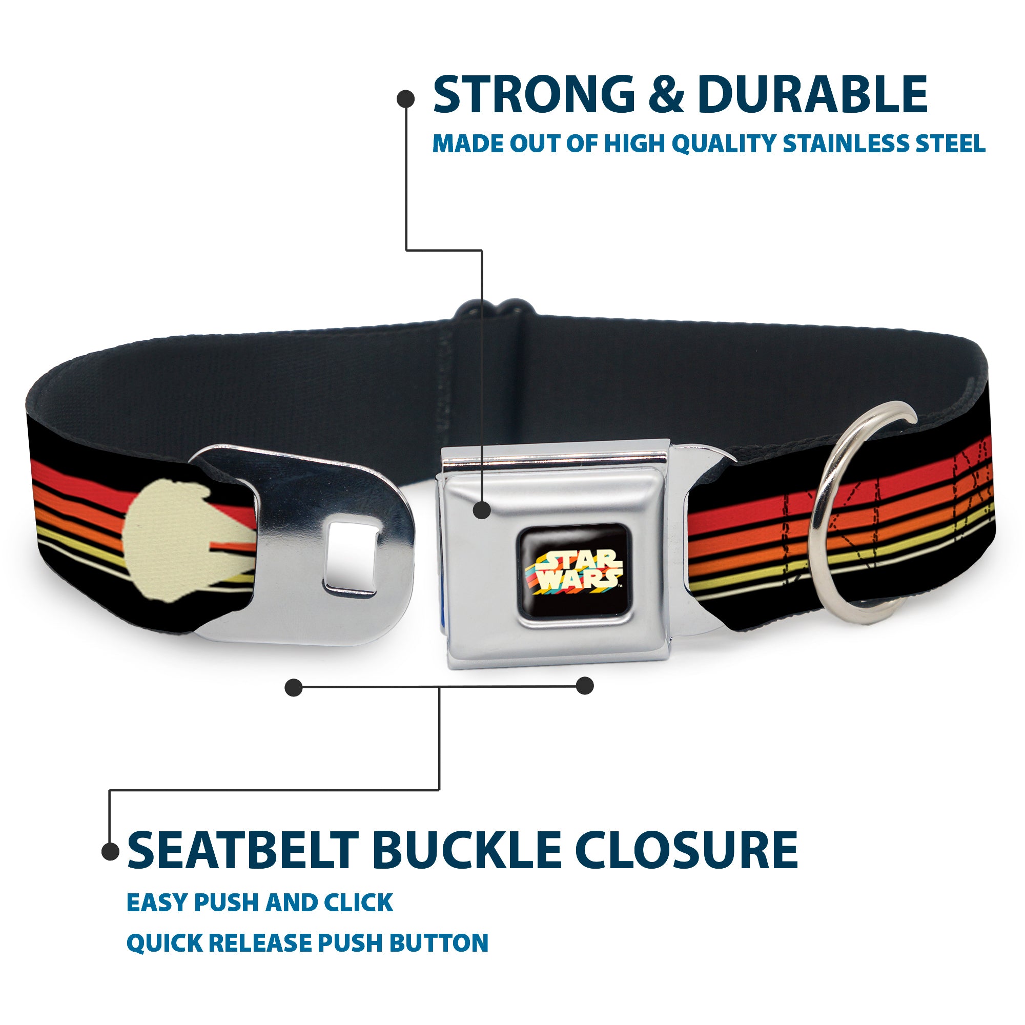 STAR WARS Stripe Logo Full Color Black/Multi Color Seatbelt Buckle Collar - Star Wars Millennium Falcon Stripe Black/Multi Color Seatbelt Buckle Collars Star Wars