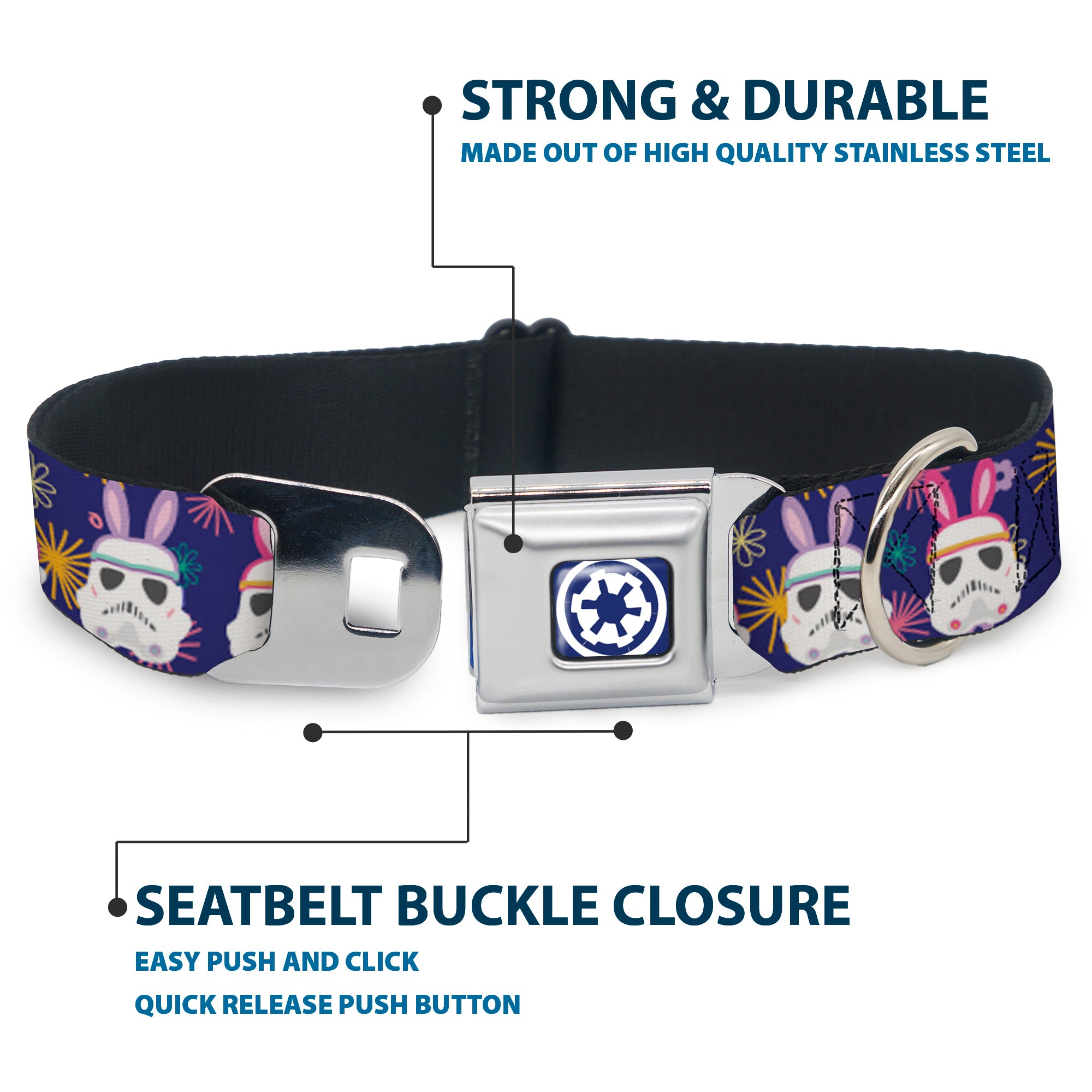 Star Wars Galactic Empire Icon Full Color Purple/White Seatbelt Buckle Collar - Star Wars Holiday Stormtrooper Easter Bunny Ears Purple Seatbelt Buckle Collars Star Wars