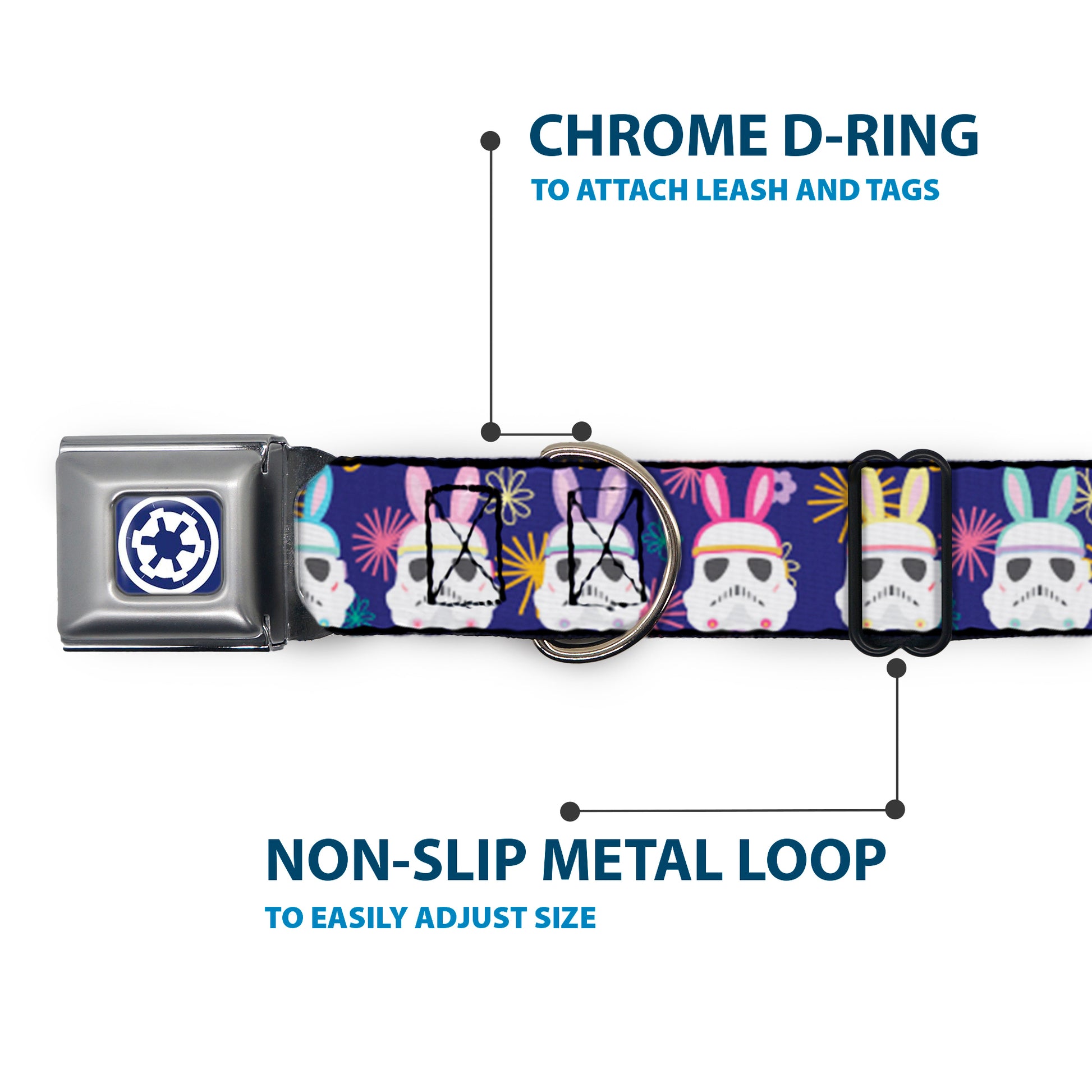 Star Wars Galactic Empire Icon Full Color Purple/White Seatbelt Buckle Collar - Star Wars Holiday Stormtrooper Easter Bunny Ears Purple Seatbelt Buckle Collars Star Wars