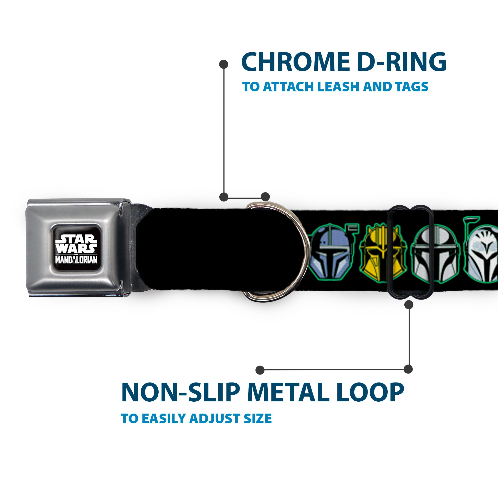 STAR THE MANDALORAIN Title Logo Full Color Black/White Seatbelt Buckle Collar - Star Wars the Mandalorian Helmets Black/Multi Color Seatbelt Buckle Collars Star Wars