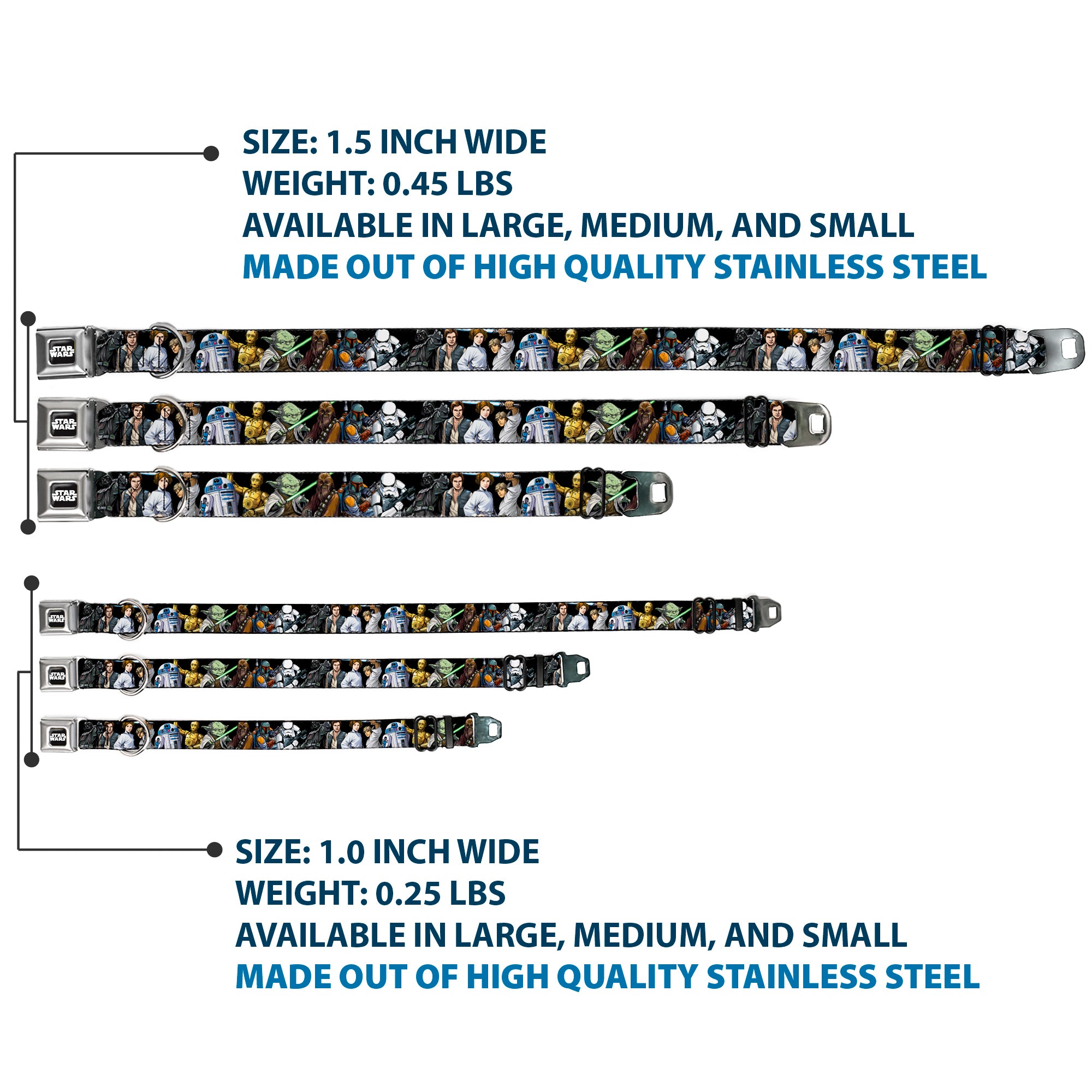 STAR WARS Logo Full Color Black/White Seatbelt Buckle Collar - Star Wars Classic Character Poses Black Seatbelt Buckle Collars Star Wars