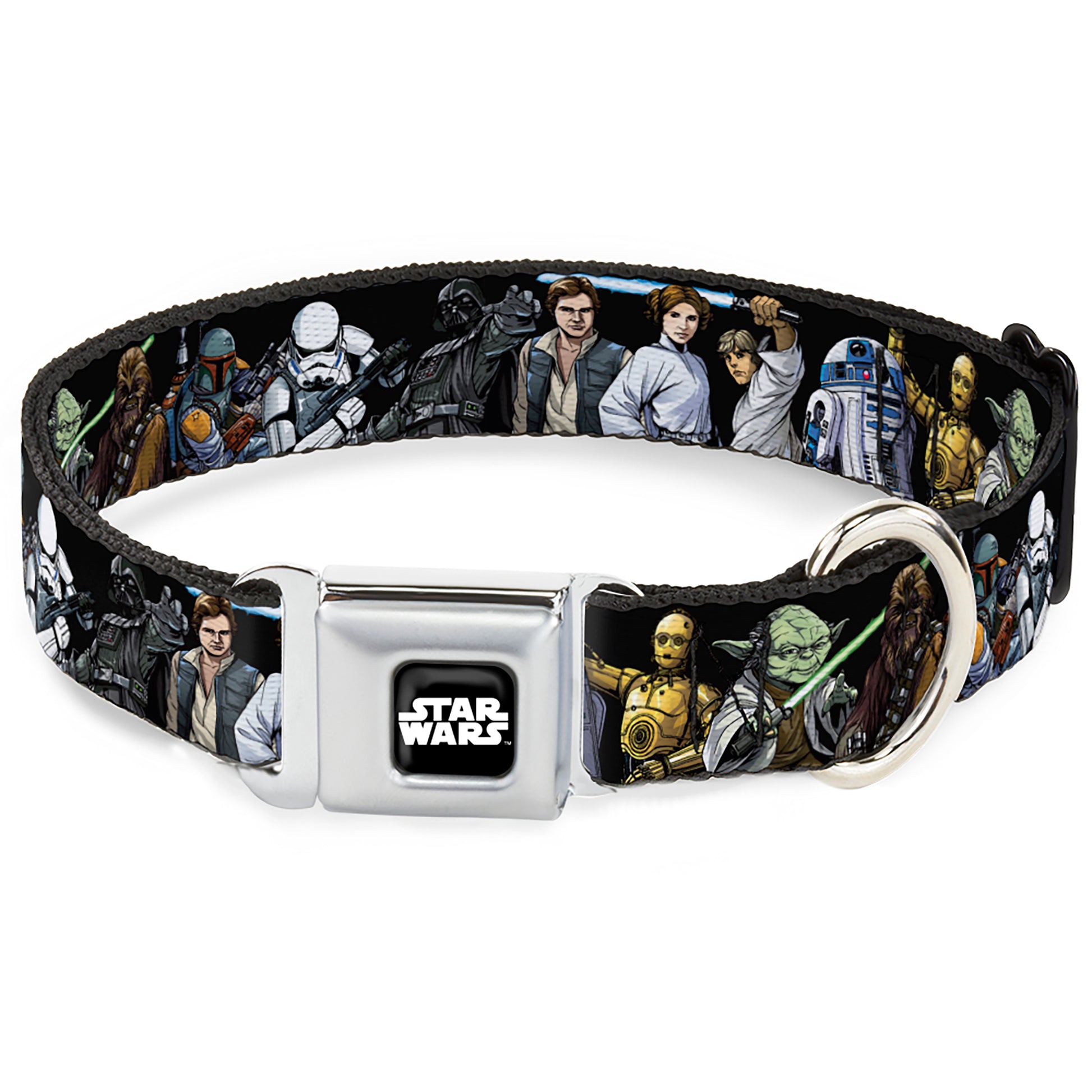 STAR WARS Logo Full Color Black/White Seatbelt Buckle Collar - Star Wars Classic Character Poses Black Seatbelt Buckle Collars Star Wars