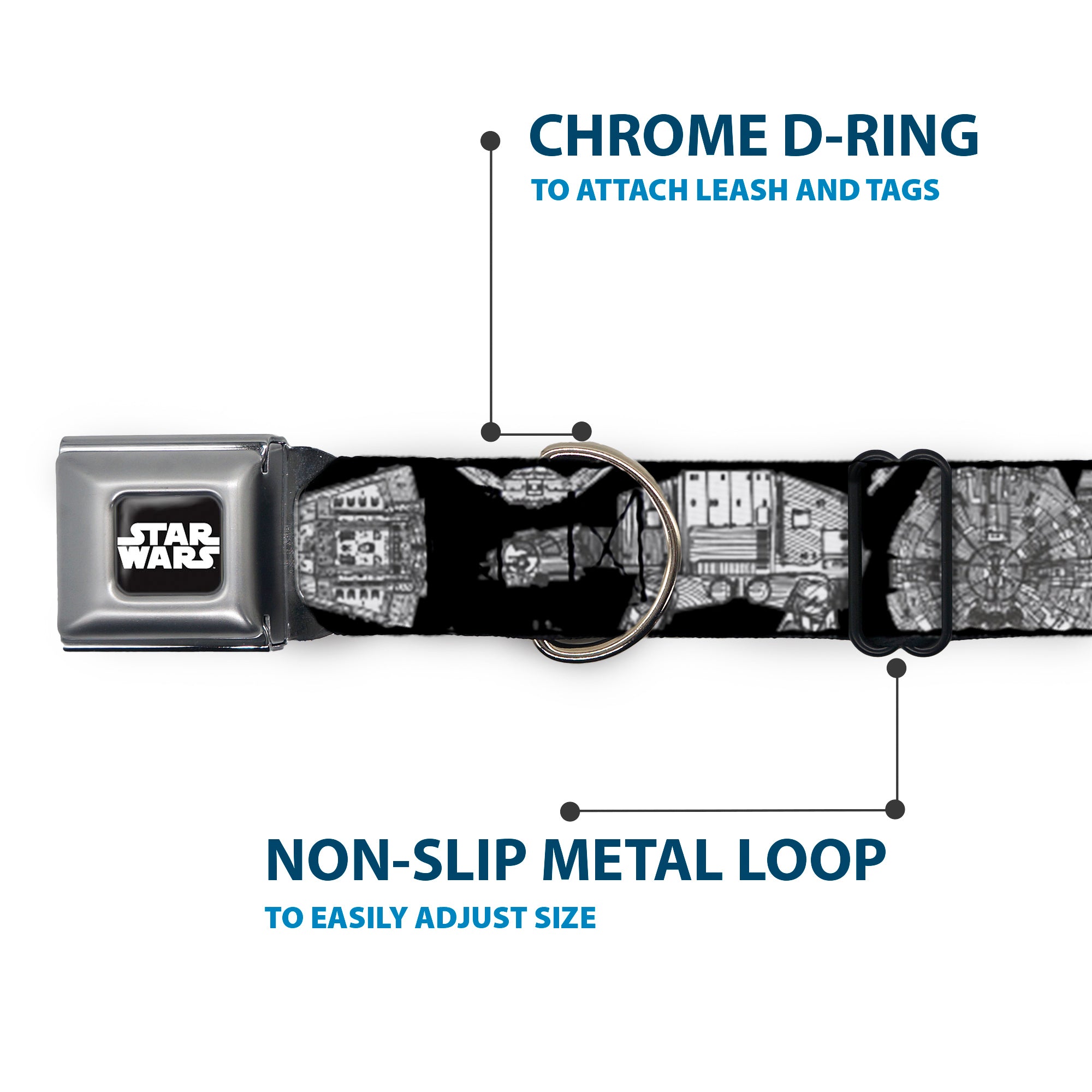 STAR WARS Logo Full Color Black/White Seatbelt Buckle Collar - Star Wars Ships and Vehicles Black/Grays Seatbelt Buckle Collars Star Wars