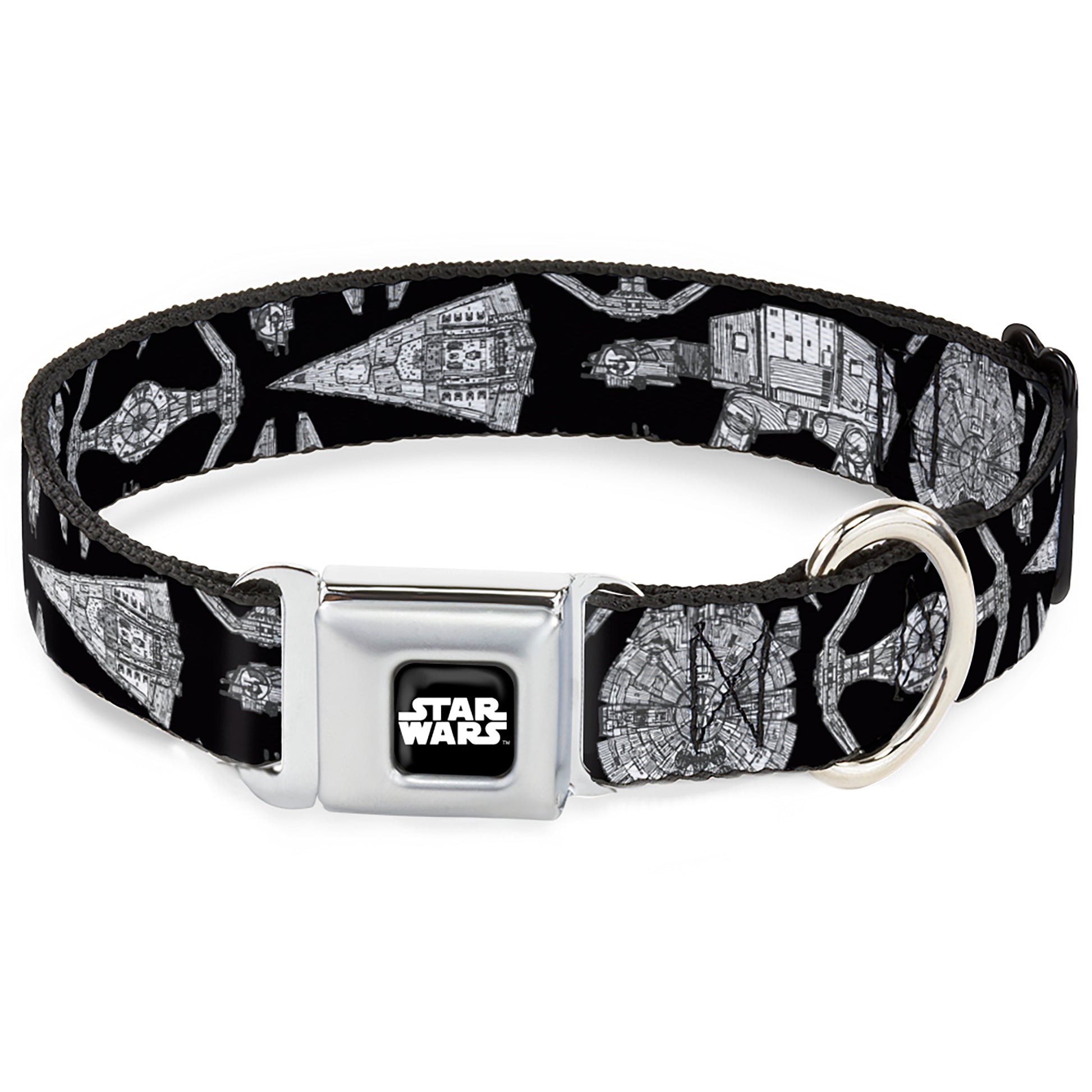 STAR WARS Logo Full Color Black/White Seatbelt Buckle Collar - Star Wars Ships and Vehicles Black/Grays Seatbelt Buckle Collars Star Wars