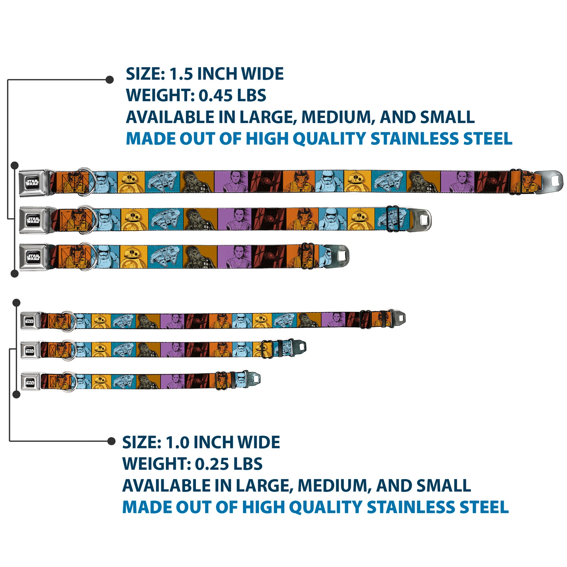 STAR WARS Logo Full Color Black/White Seatbelt Buckle Collar - Star Wars the Force Awakens Character and Icon Blocks Multi Color Seatbelt Buckle Collars Star Wars