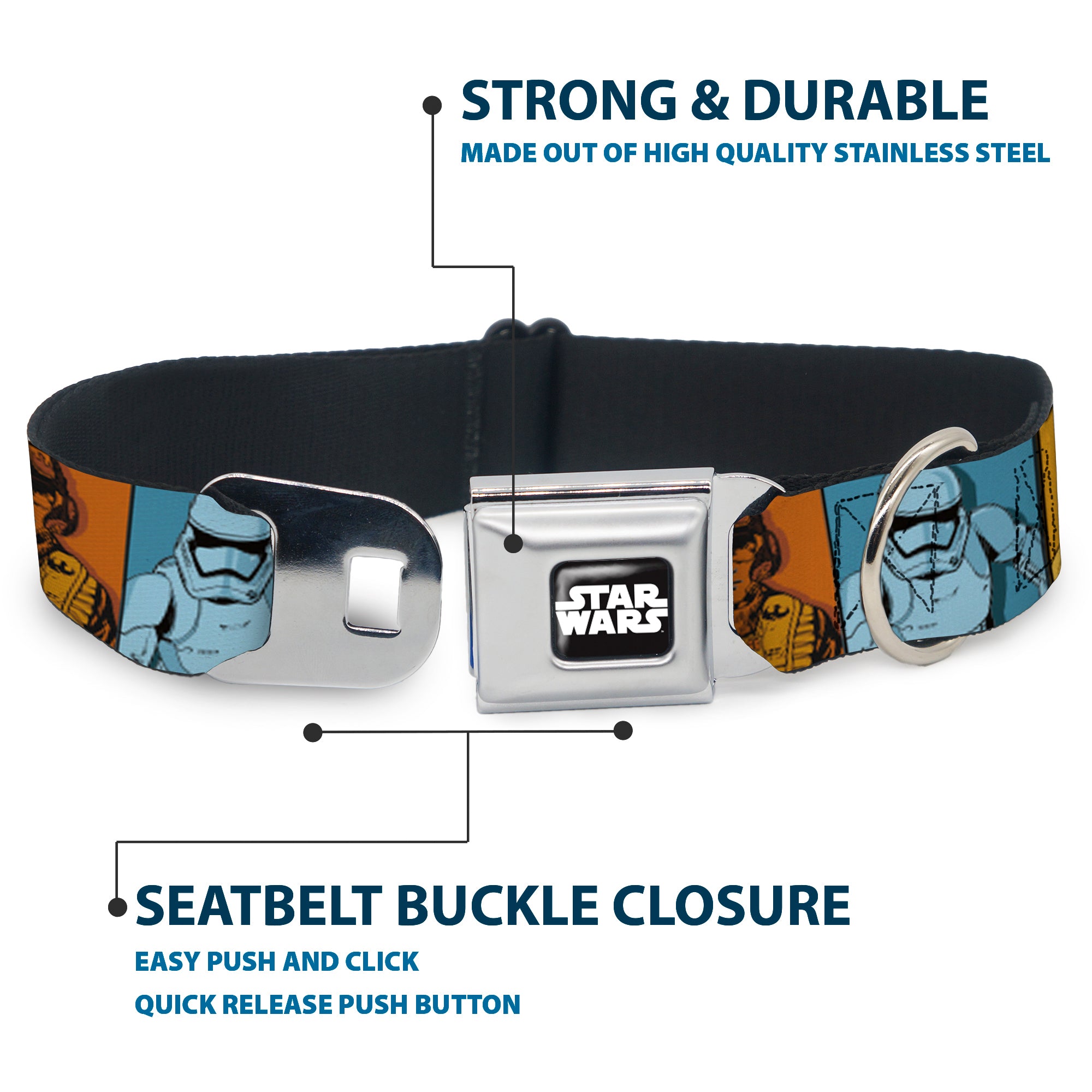 STAR WARS Logo Full Color Black/White Seatbelt Buckle Collar - Star Wars the Force Awakens Character and Icon Blocks Multi Color Seatbelt Buckle Collars Star Wars