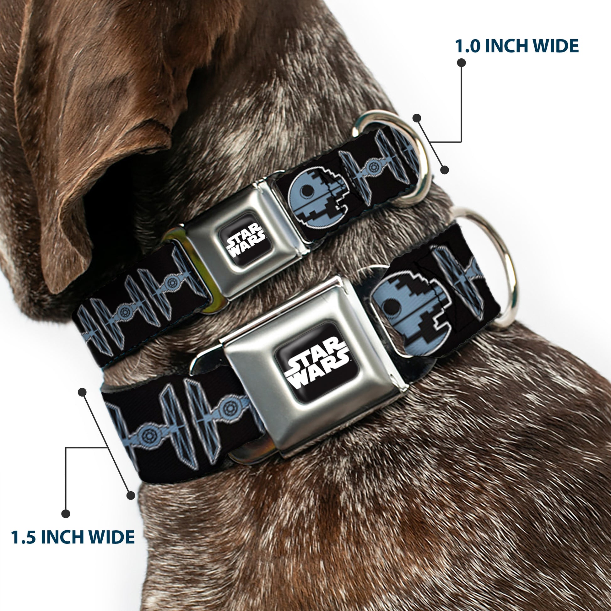 STAR WARS Logo Full Color Black/White Seatbelt Buckle Collar - Star Wars Death Star and TIE Fighters Black/Gray Seatbelt Buckle Collars Star Wars