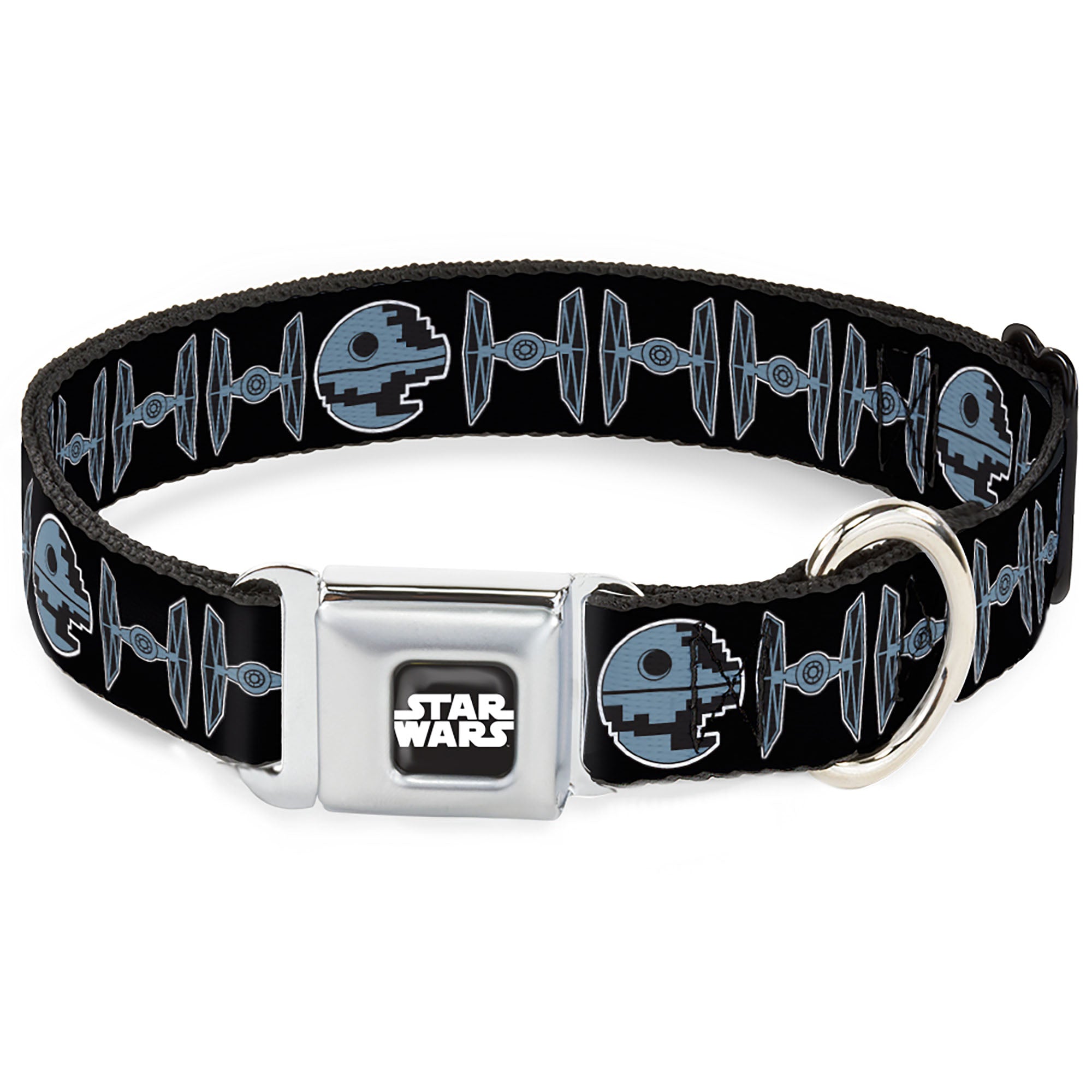 STAR WARS Logo Full Color Black/White Seatbelt Buckle Collar - Star Wars Death Star and TIE Fighters Black/Gray Seatbelt Buckle Collars Star Wars