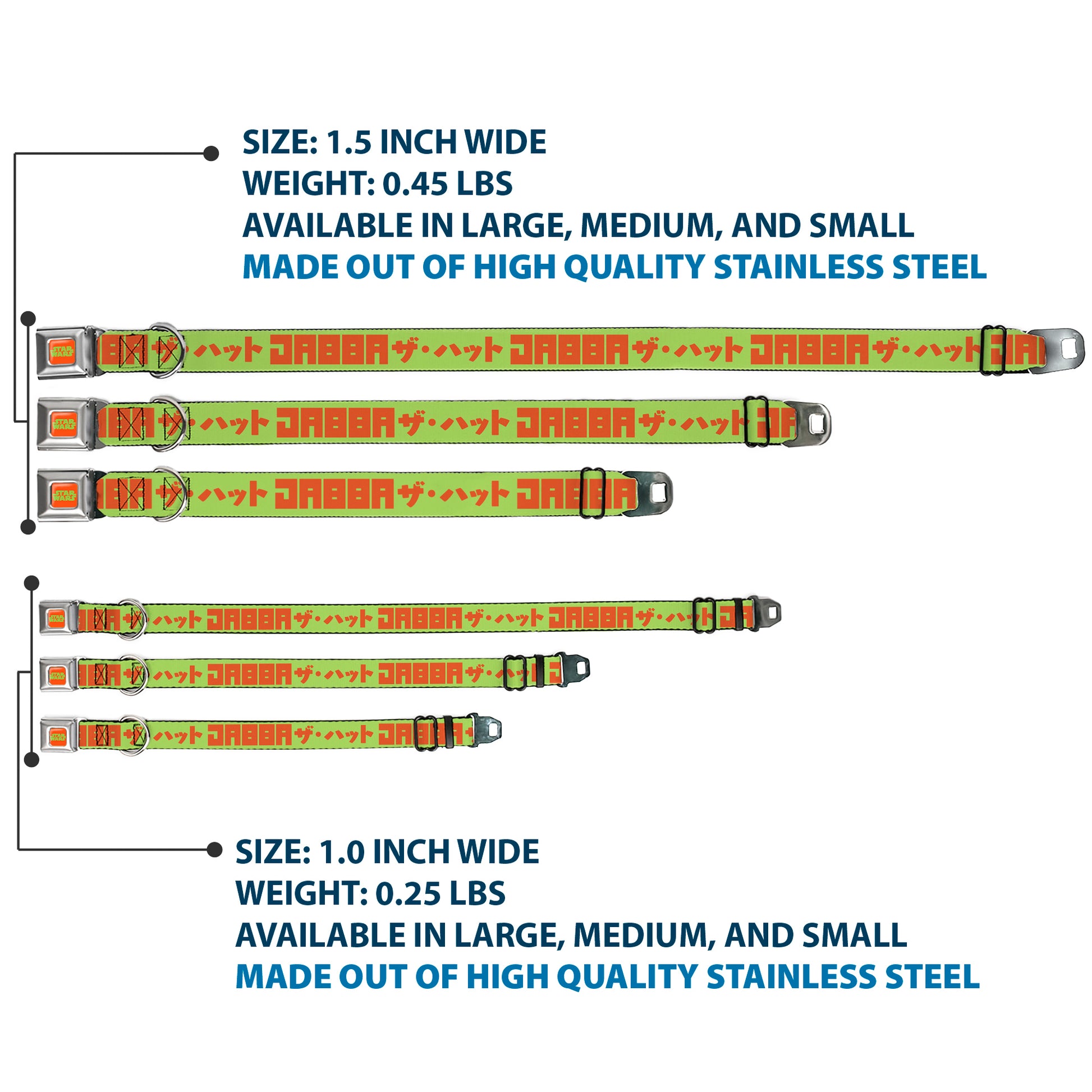 STAR WARS Logo Full Color Orange/Green Seatbelt Buckle Collar - Star Wars JABBA THE HUTT Text and Characters Green/Orange Seatbelt Buckle Collars Star Wars