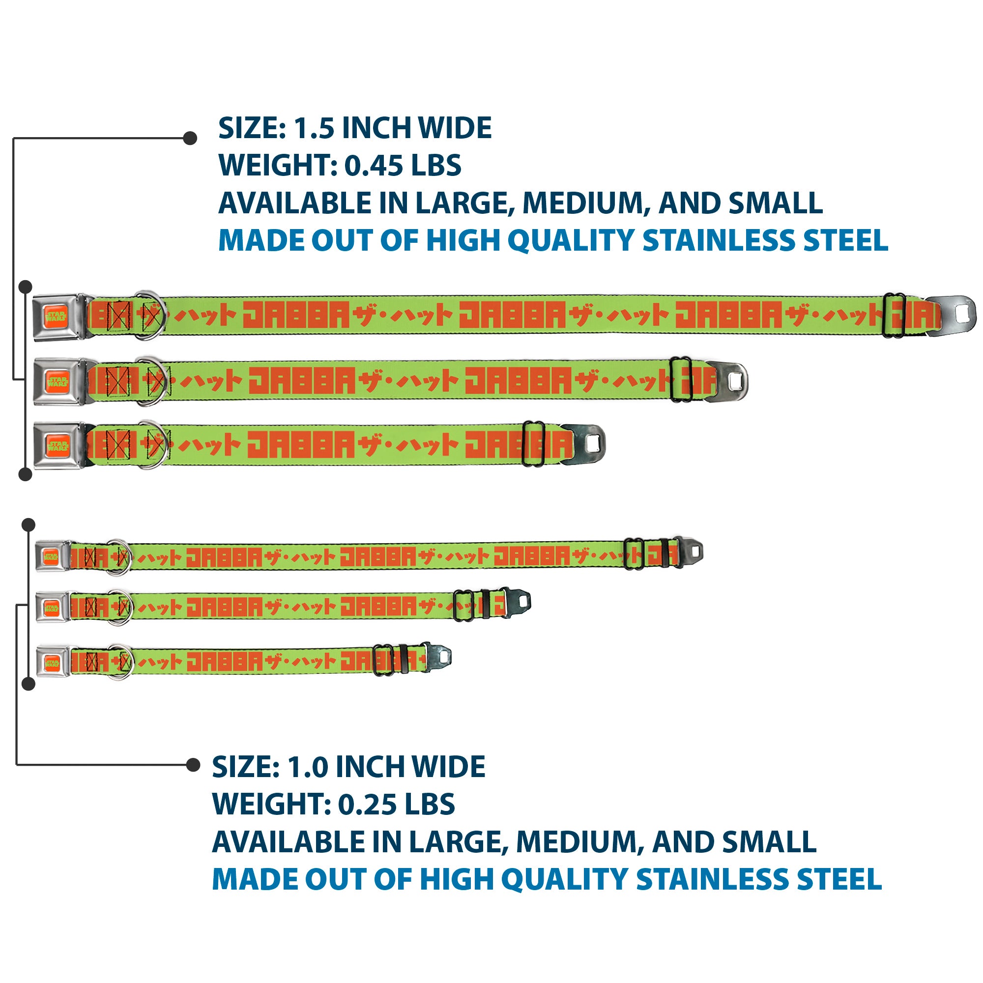 STAR WARS Logo Full Color Orange/Green Seatbelt Buckle Collar - Star Wars JABBA THE HUTT Text and Characters Green/Orange Seatbelt Buckle Collars Star Wars