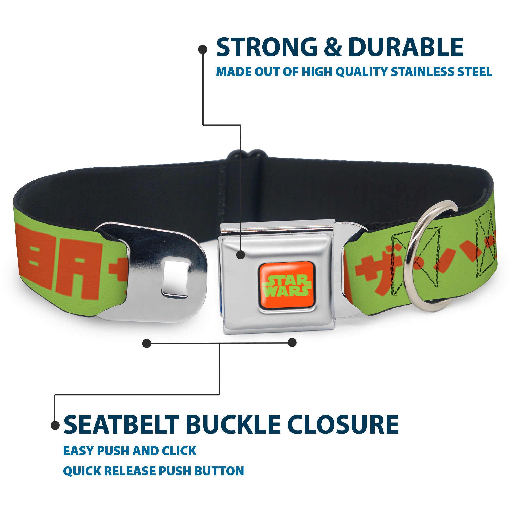 STAR WARS Logo Full Color Orange/Green Seatbelt Buckle Collar - Star Wars JABBA THE HUTT Text and Characters Green/Orange Seatbelt Buckle Collars Star Wars