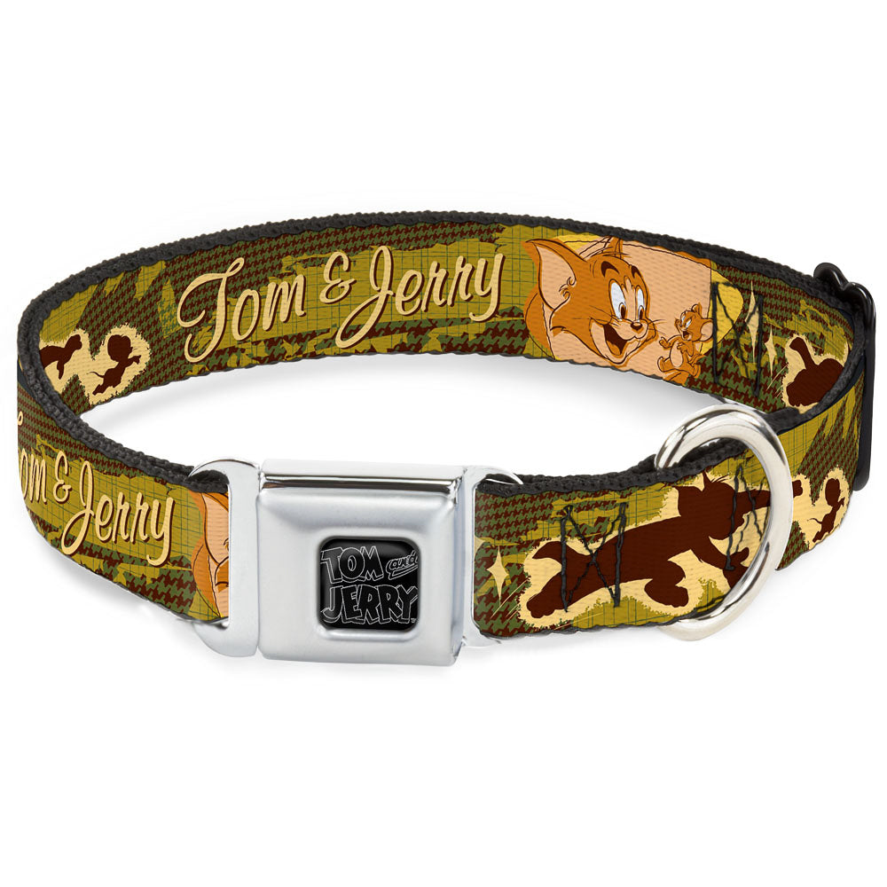 Tom and Jerry Logo Full Color Black Red Seatbelt Buckle Collar - TOM & JERRY Tom Chasing Jerry Houndstooth Browns Seatbelt Buckle Collars Tom and Jerry
