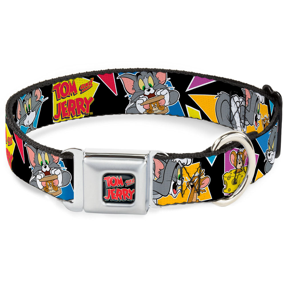 Tom and Jerry Logo Full Color Black Red Seatbelt Buckle Collar - TOM & JERRY Poses Black/Multi Color Seatbelt Buckle Collars Tom and Jerry