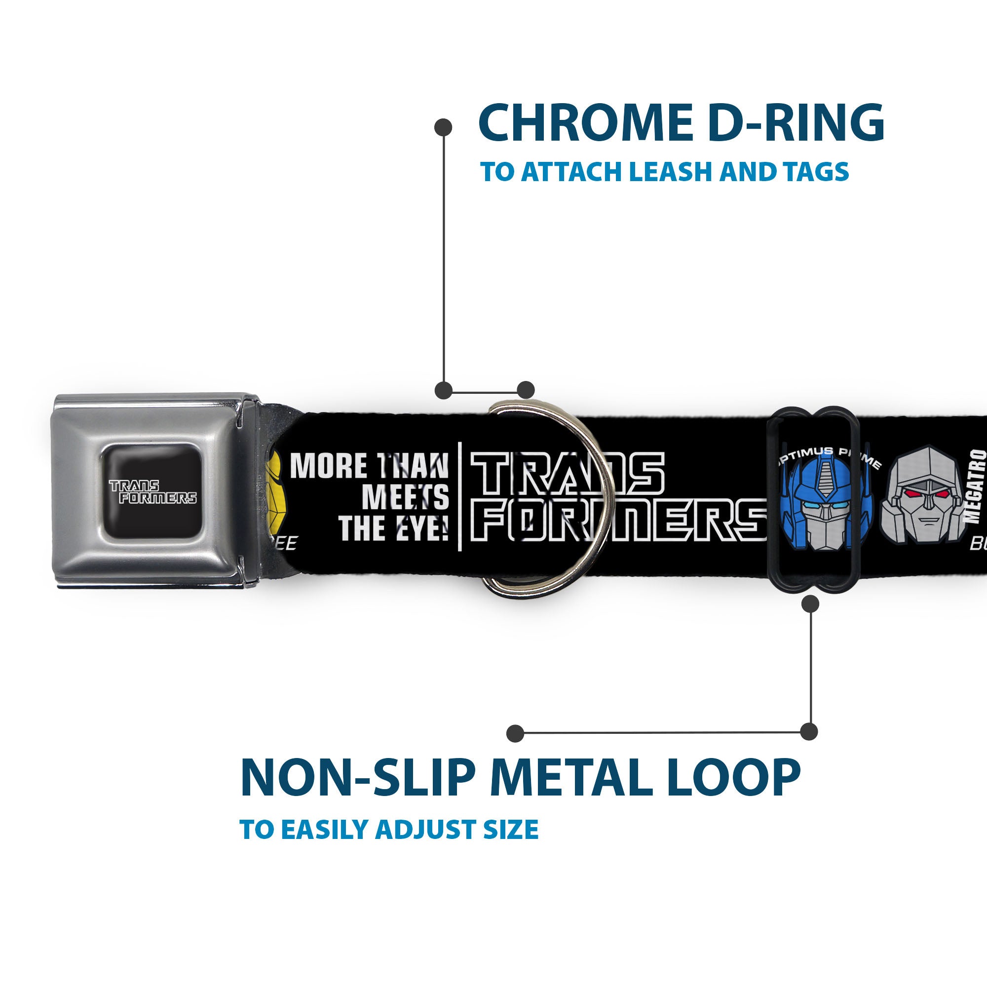 TRANSFORMERS Title Logo Full Color Black/Gray Fade Seatbelt Buckle Collar - TRANSFORMERS MORE THAN MEETS THE EYE Character Trio Black/White Seatbelt Buckle Collars Transformers