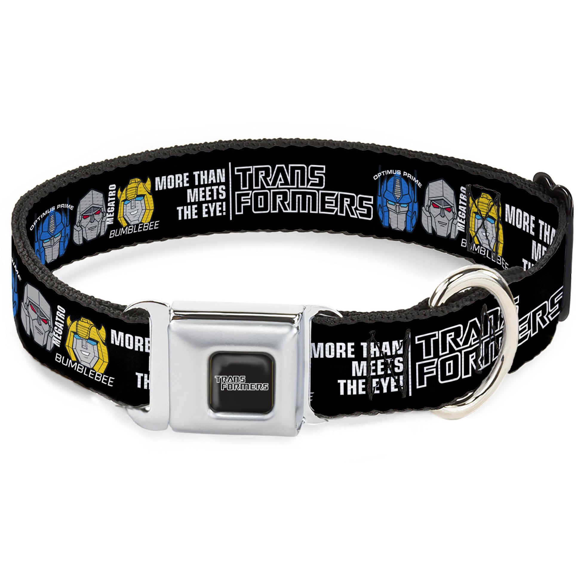 TRANSFORMERS Title Logo Full Color Black/Gray Fade Seatbelt Buckle Collar - TRANSFORMERS MORE THAN MEETS THE EYE Character Trio Black/White Seatbelt Buckle Collars Transformers