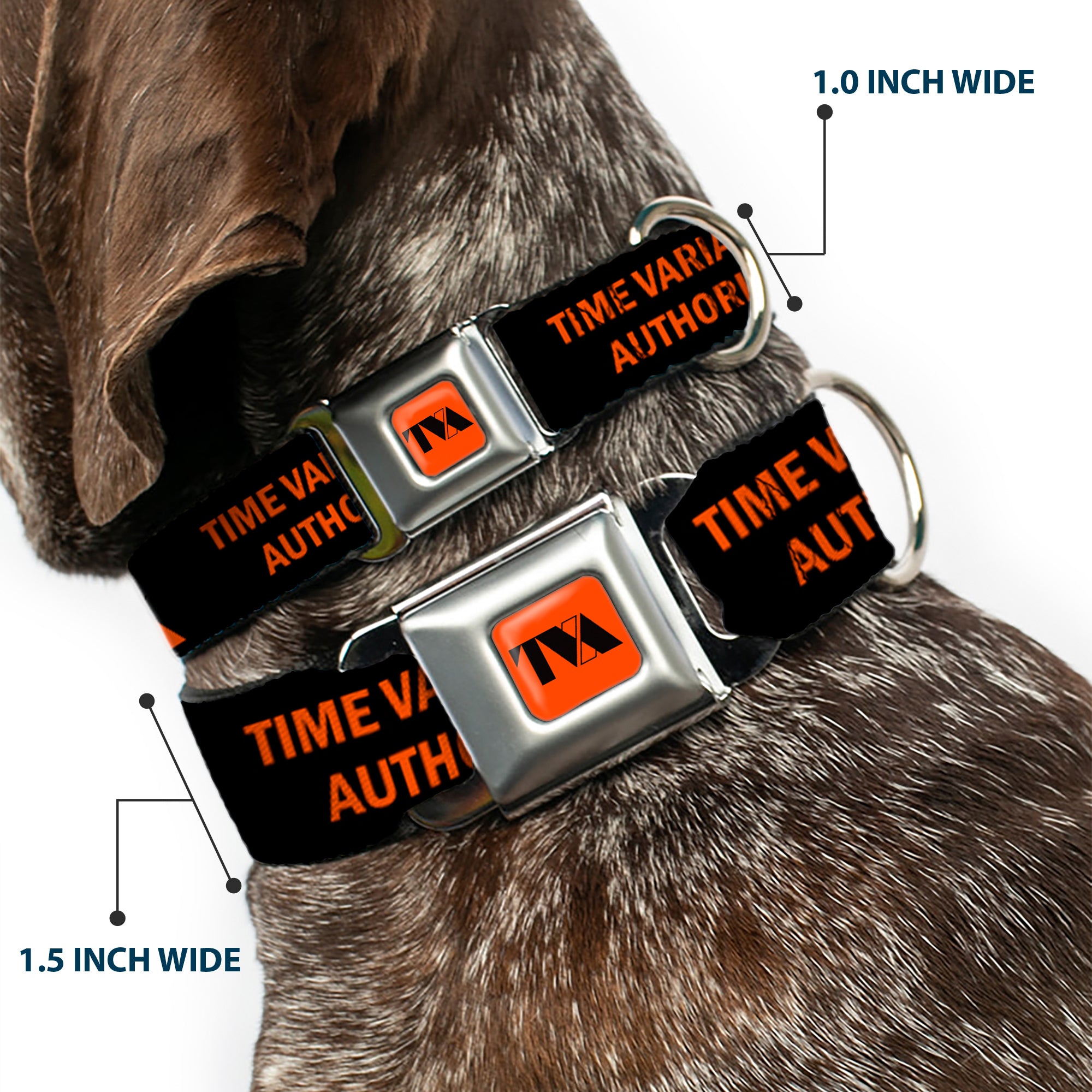 Loki Series TVA Time Variance Authority Logo Full Color Orange/Black Seatbelt Buckle Collar - Loki Series TVA TIME VARIANCE AUTHORITY Text Black/Orange Seatbelt Buckle Collars Marvel Comics