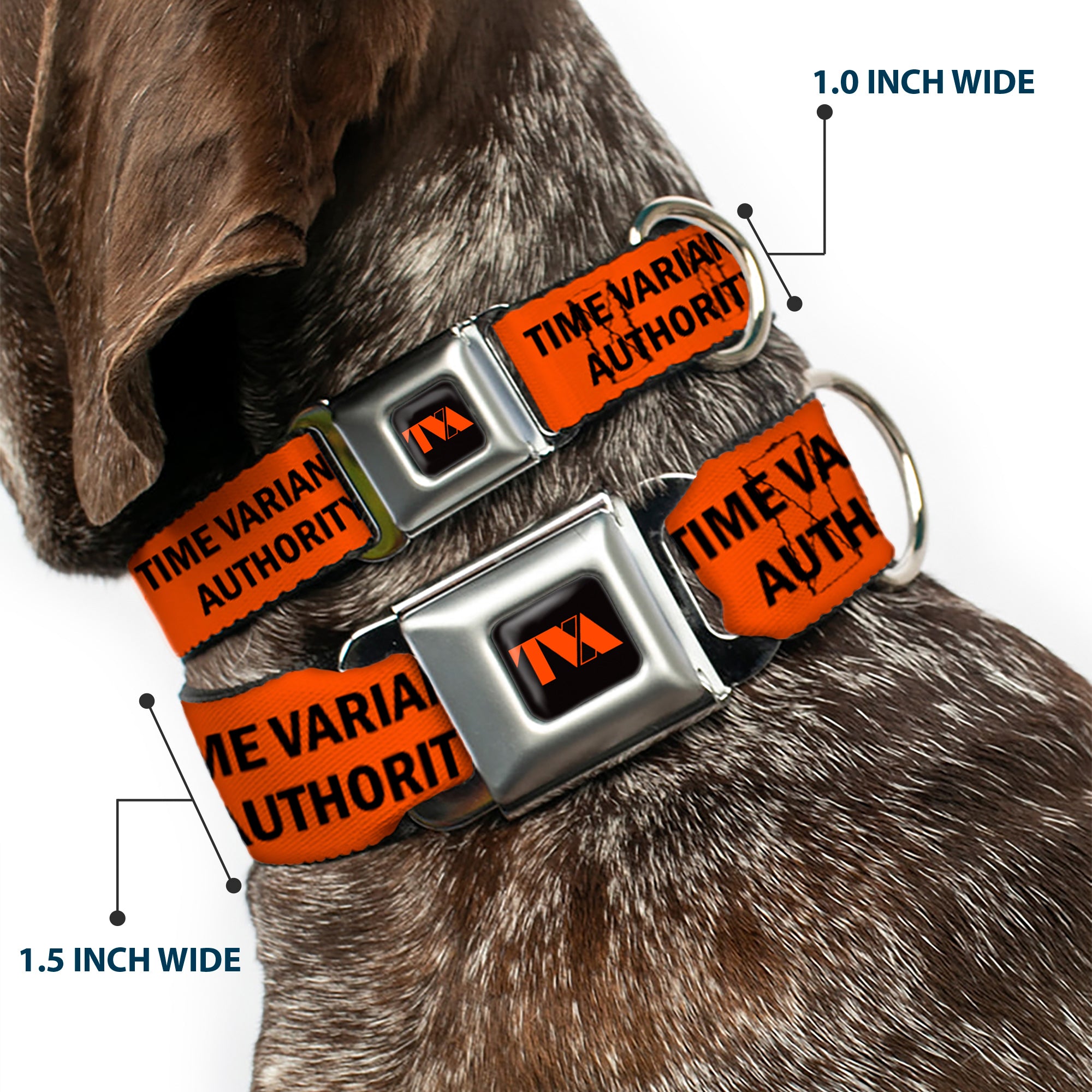 Loki Series TVA Time Variance Authority Logo Full Color Orange/Black Seatbelt Buckle Collar - Loki Series TVA TIME VARIANCE AUTHORITY Text Orange/Black Seatbelt Buckle Collars Marvel Comics
