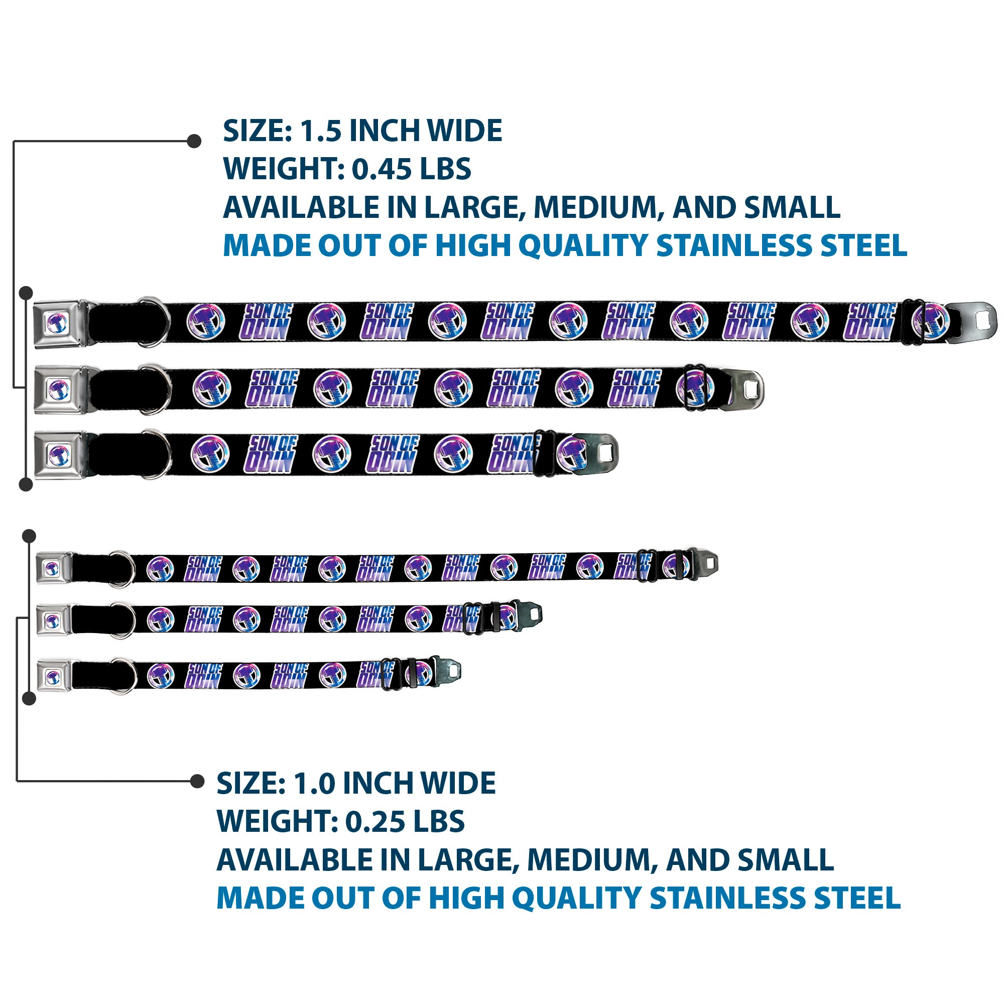 Thor Hamer Icon Full Color White/Blues Seatbelt Buckle Collar - Thor SON OF ODIN/Hamner Icon Black/White/Blues Seatbelt Buckle Collars Marvel Comics