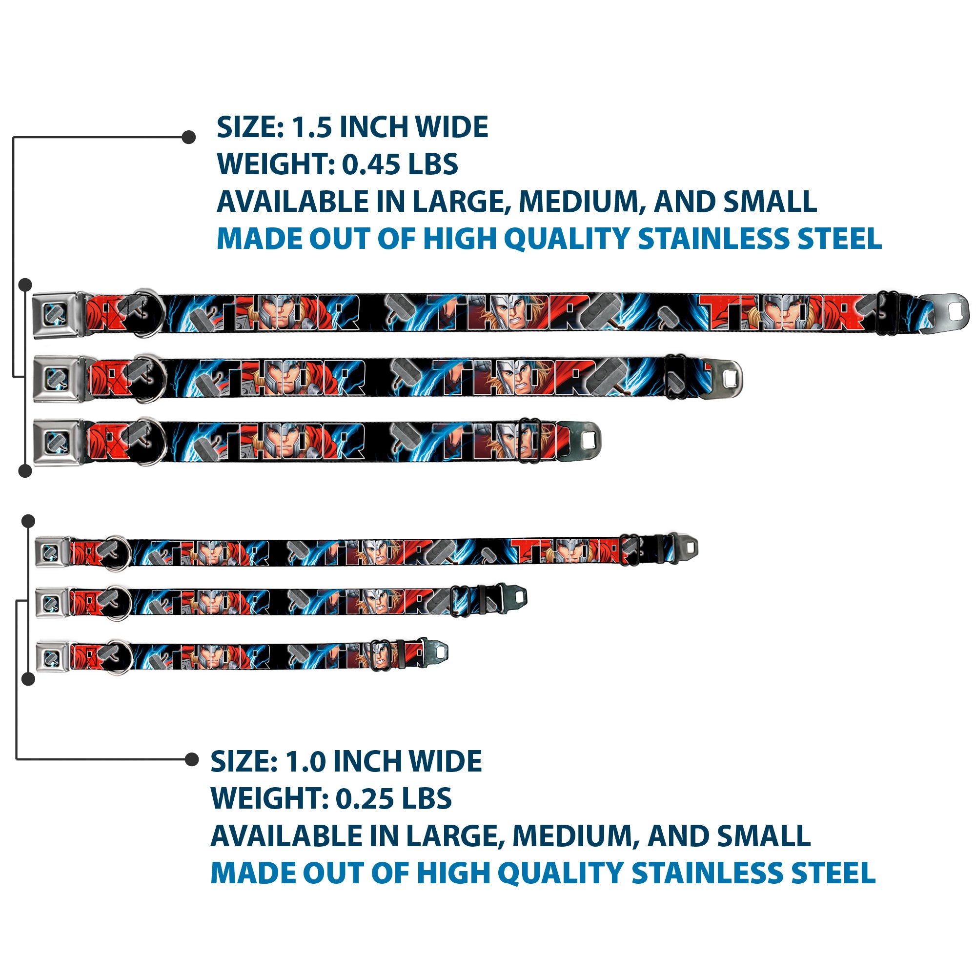 MARVEL AVENGERS Thor's Hammer Full Color Seatbelt Buckle Collar - THOR Poses/Hammer Seatbelt Buckle Collars Marvel Comics