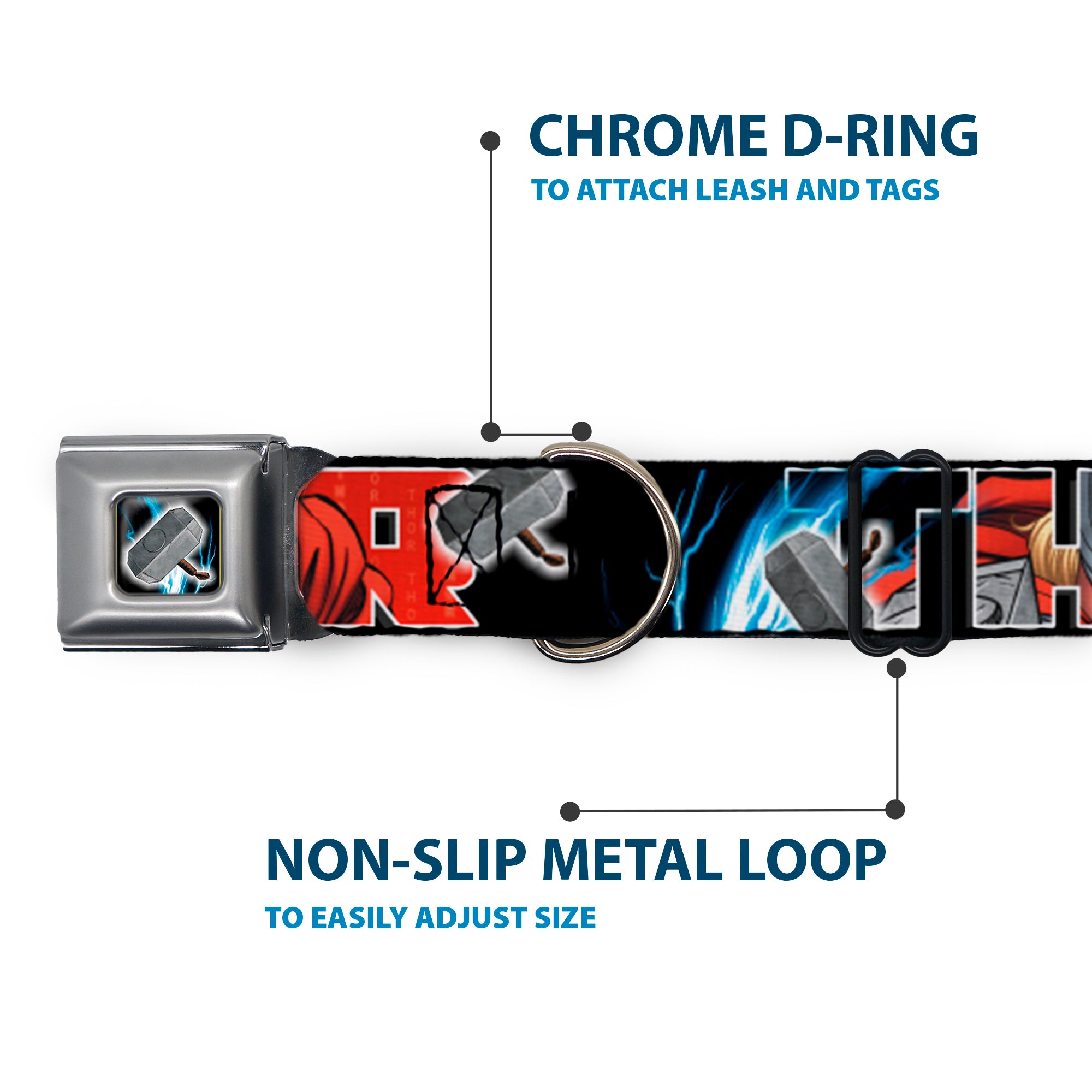 MARVEL AVENGERS Thor's Hammer Full Color Seatbelt Buckle Collar - THOR Poses/Hammer Seatbelt Buckle Collars Marvel Comics