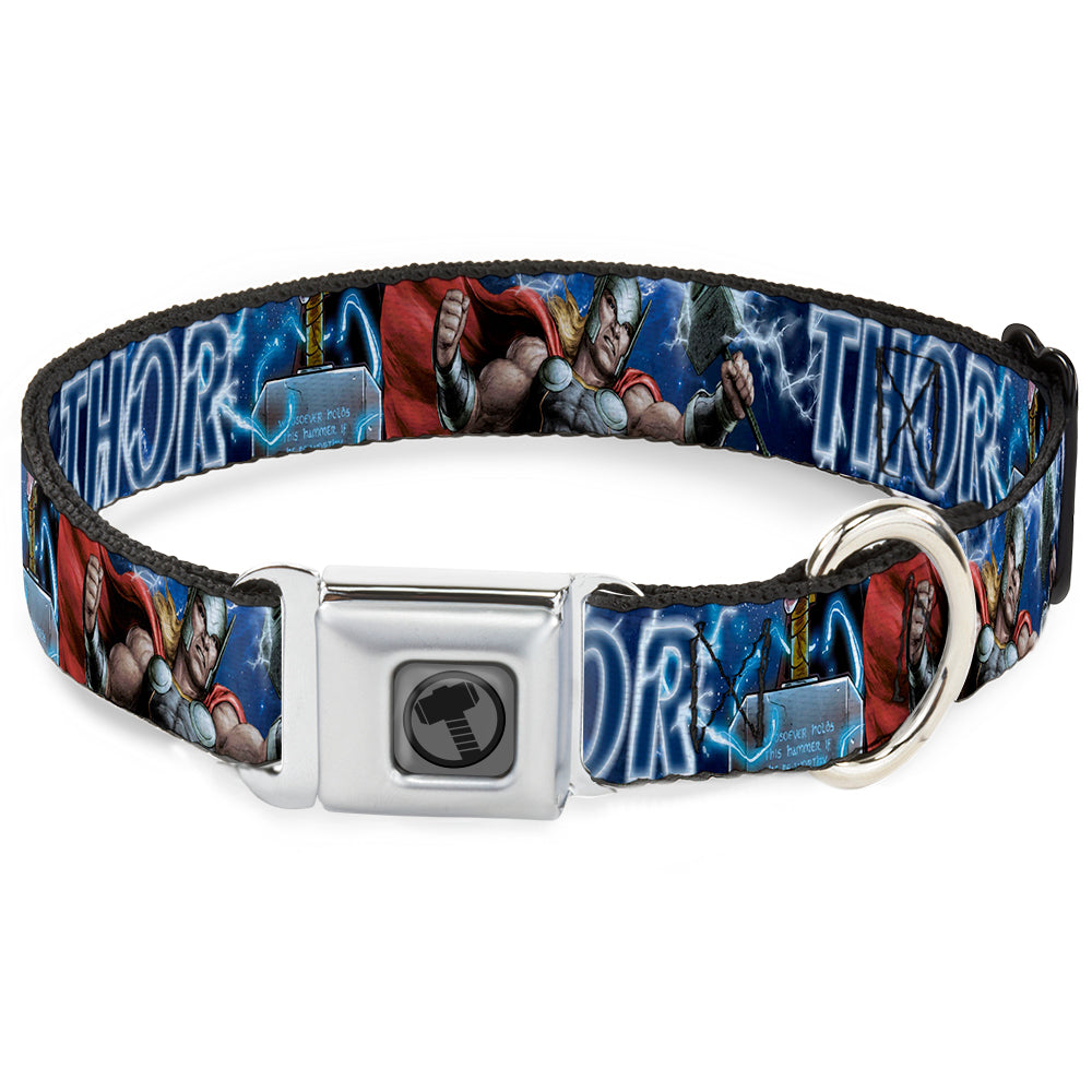Thor Avengers Icon Silver/Black Seatbelt Buckle Collar - Avengers THOR Hammer/Action Pose Galaxy Blues/White Seatbelt Buckle Collars Marvel Comics