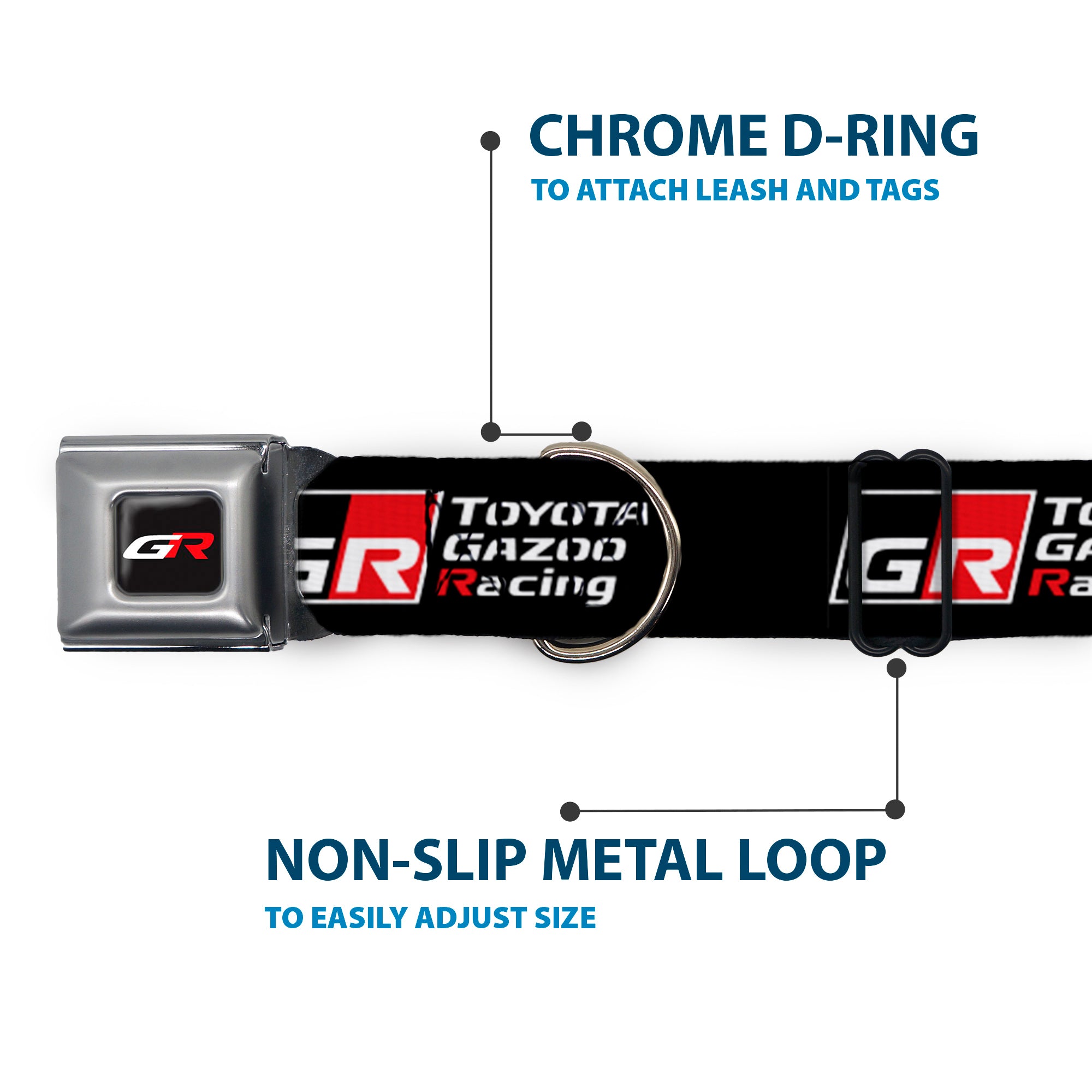 Toyota Gazoo Racing GR Logo Full Color Black/White Red Seatbelt Buckle Collar - TOYOTA GAZOO RACING GR NORTH AMERICA Logo and Text Black/White/Red Seatbelt Buckle Collars Toyota