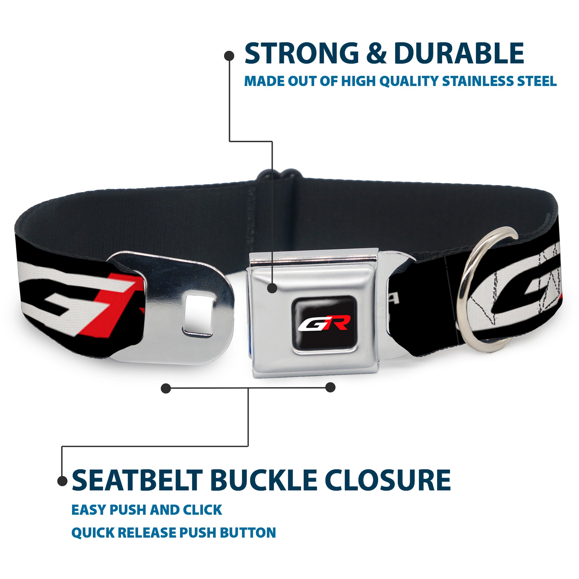 Toyota Gazoo Racing GR Logo Full Color Black/White Red Seatbelt Buckle Collar - TOYOTA GAZOO RACING GR Logo and Text Black/White/Red Seatbelt Buckle Collars Toyota
