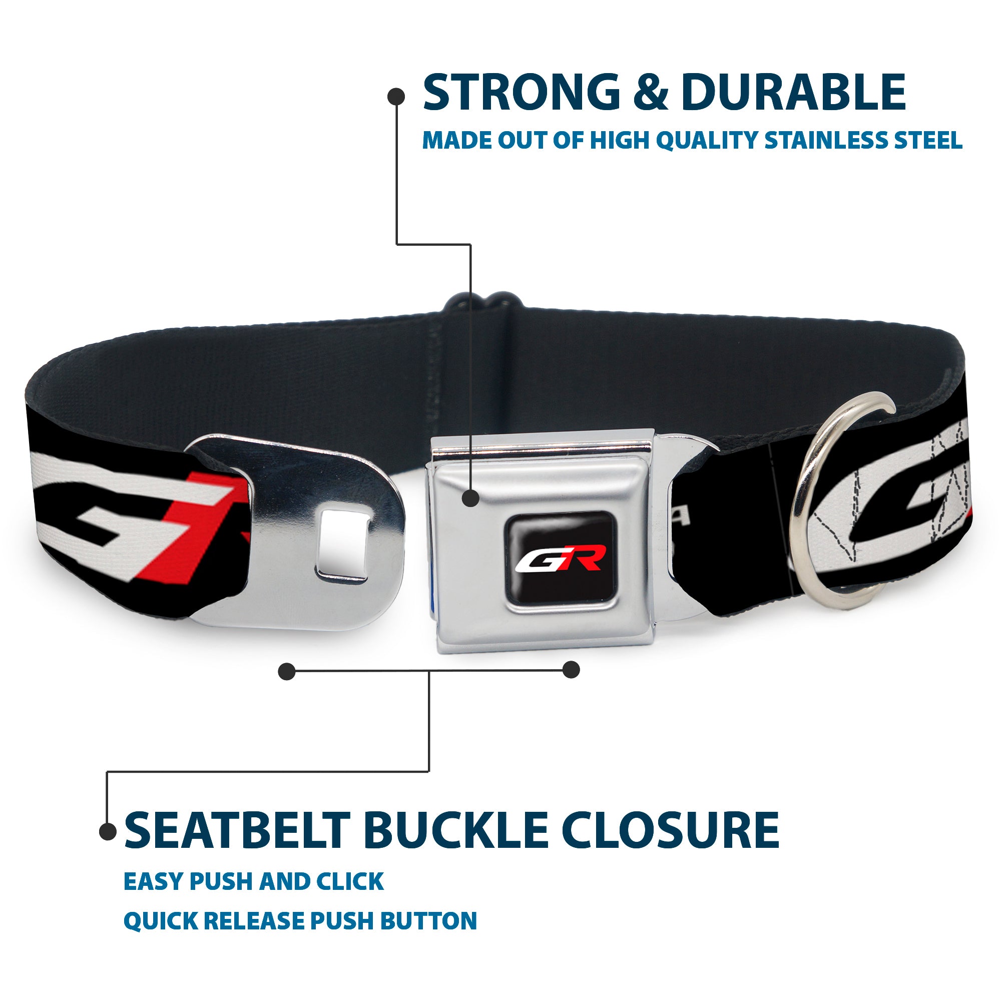 Toyota Gazoo Racing GR Logo Full Color Black/White Red Seatbelt Buckle Collar - TOYOTA GAZOO RACING GR Logo and Text Black/White/Red Seatbelt Buckle Collars Toyota