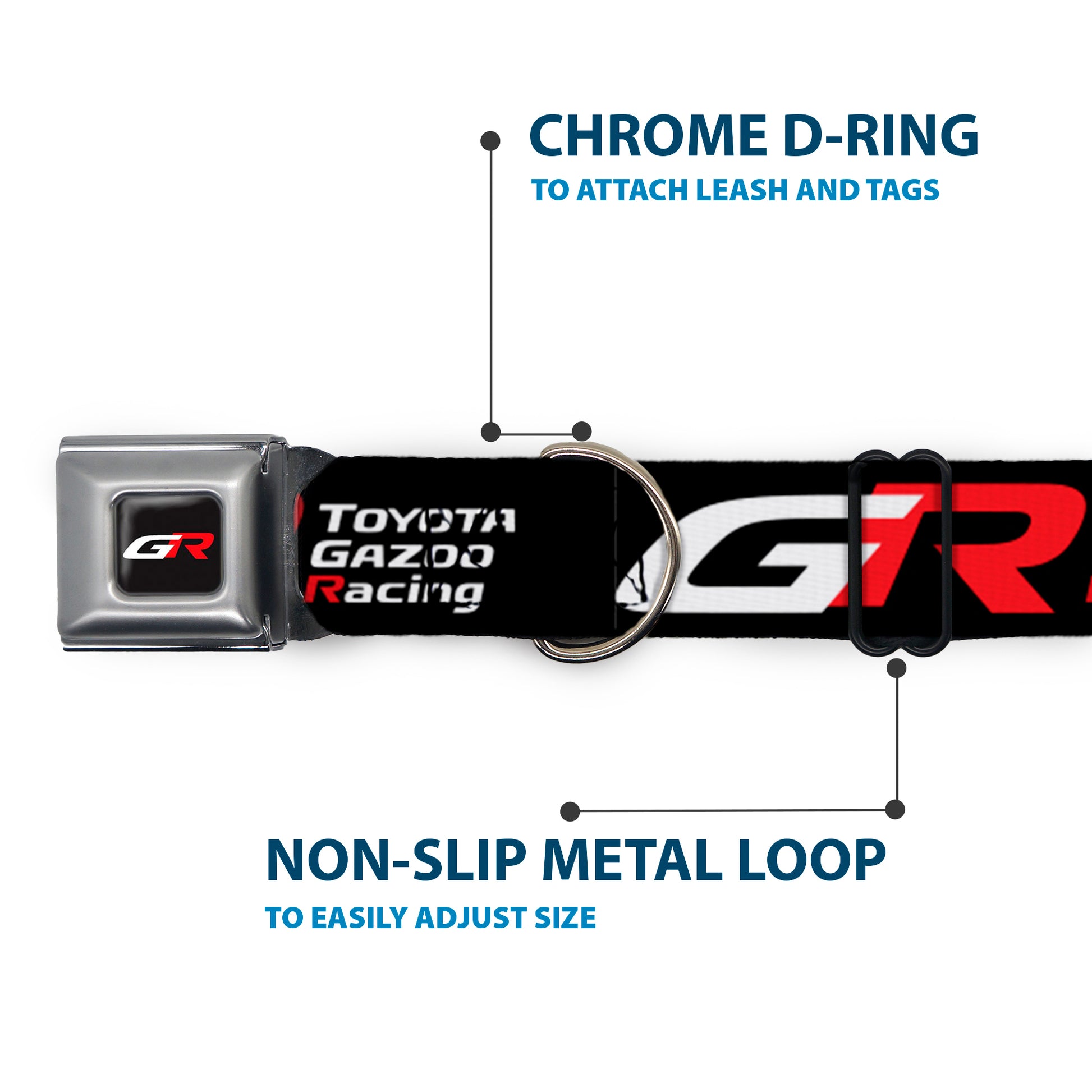 Toyota Gazoo Racing GR Logo Full Color Black/White Red Seatbelt Buckle Collar - TOYOTA GAZOO RACING GR Logo and Text Black/White/Red Seatbelt Buckle Collars Toyota