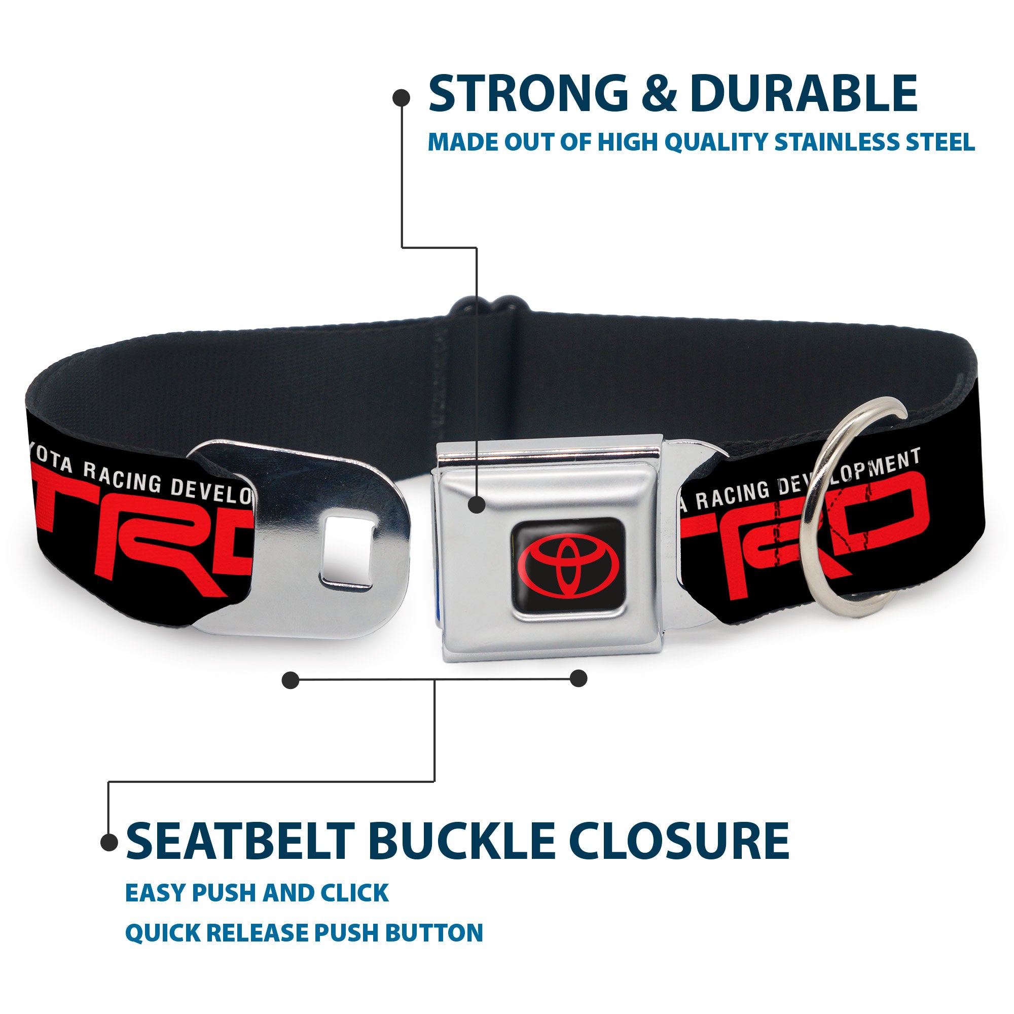 Toyota Logo Full Color Black/Red Seatbelt Buckle Collar - TOYOTA RACING DEVELOPMENT TRD Logo Black/White/Red Seatbelt Buckle Collars Toyota