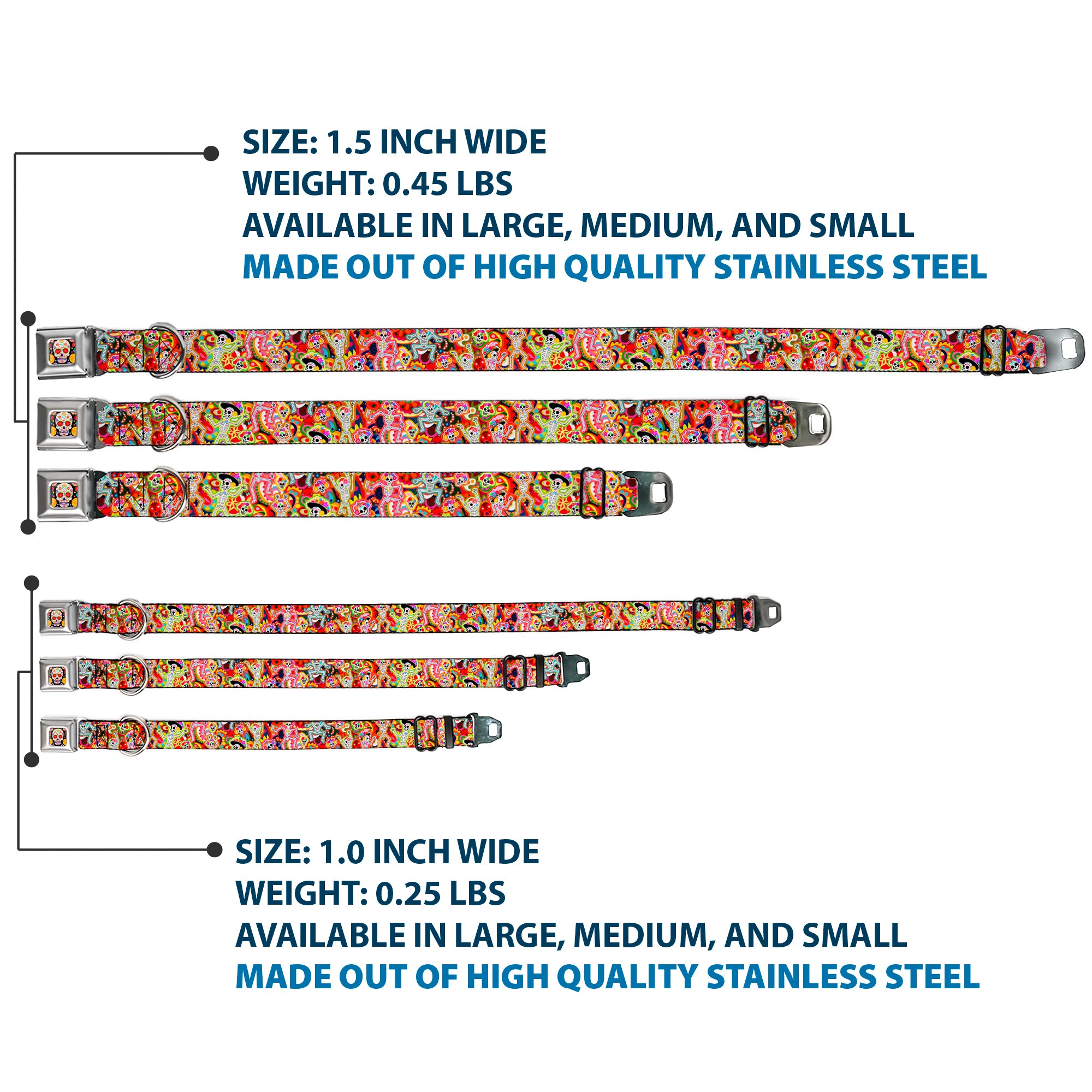 Sugar Skull Starburst Full Color Black/Multi Color Seatbelt Buckle Collar - Dancing Catrinas Collage Multi Color Seatbelt Buckle Collars Thaneeya McArdle