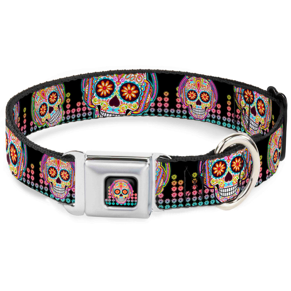 Tranquility Beats Calavera/Floral Equalizer Full Color Black/Multi Color Seatbelt Buckle Collar - Tranquility Beats Calaveras/Floral Equalizer Black/Multi Color Seatbelt Buckle Collars Thaneeya McArdle