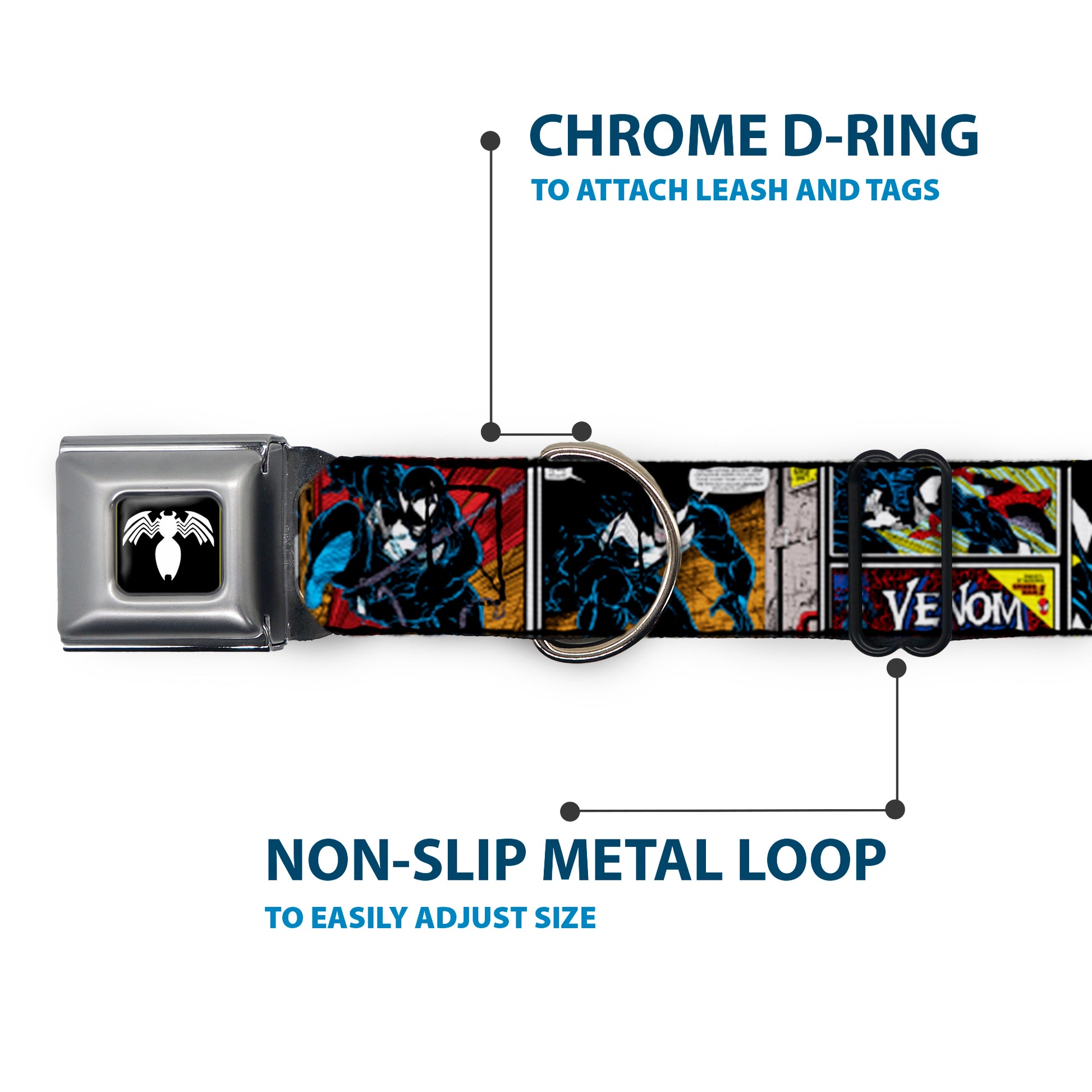 Venom Spider Logo Black/White Seatbelt Buckle Collar - Venom Comic Book Panels Seatbelt Buckle Collars Marvel Comics