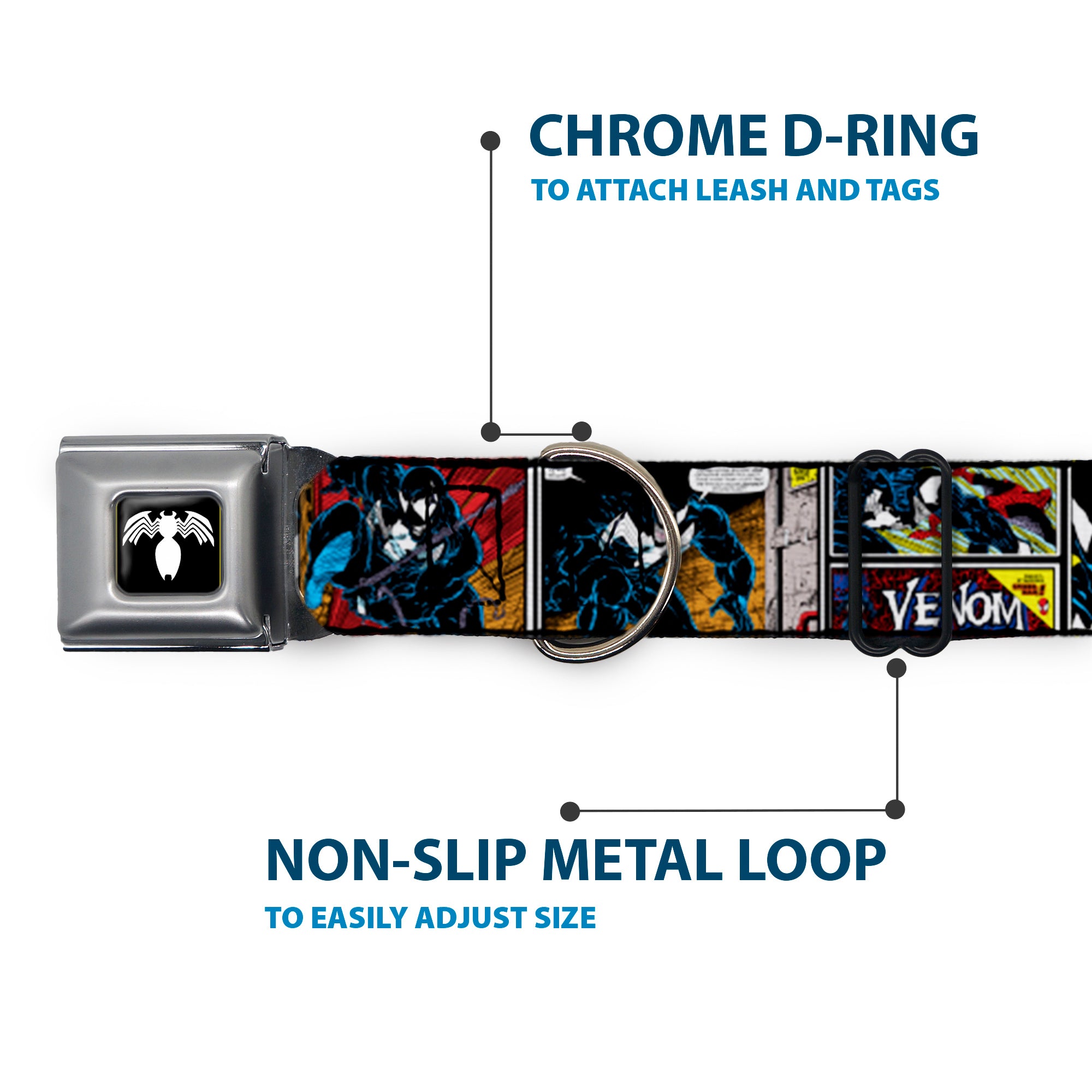 Venom Spider Logo Black/White Seatbelt Buckle Collar - Venom Comic Book Panels Seatbelt Buckle Collars Marvel Comics