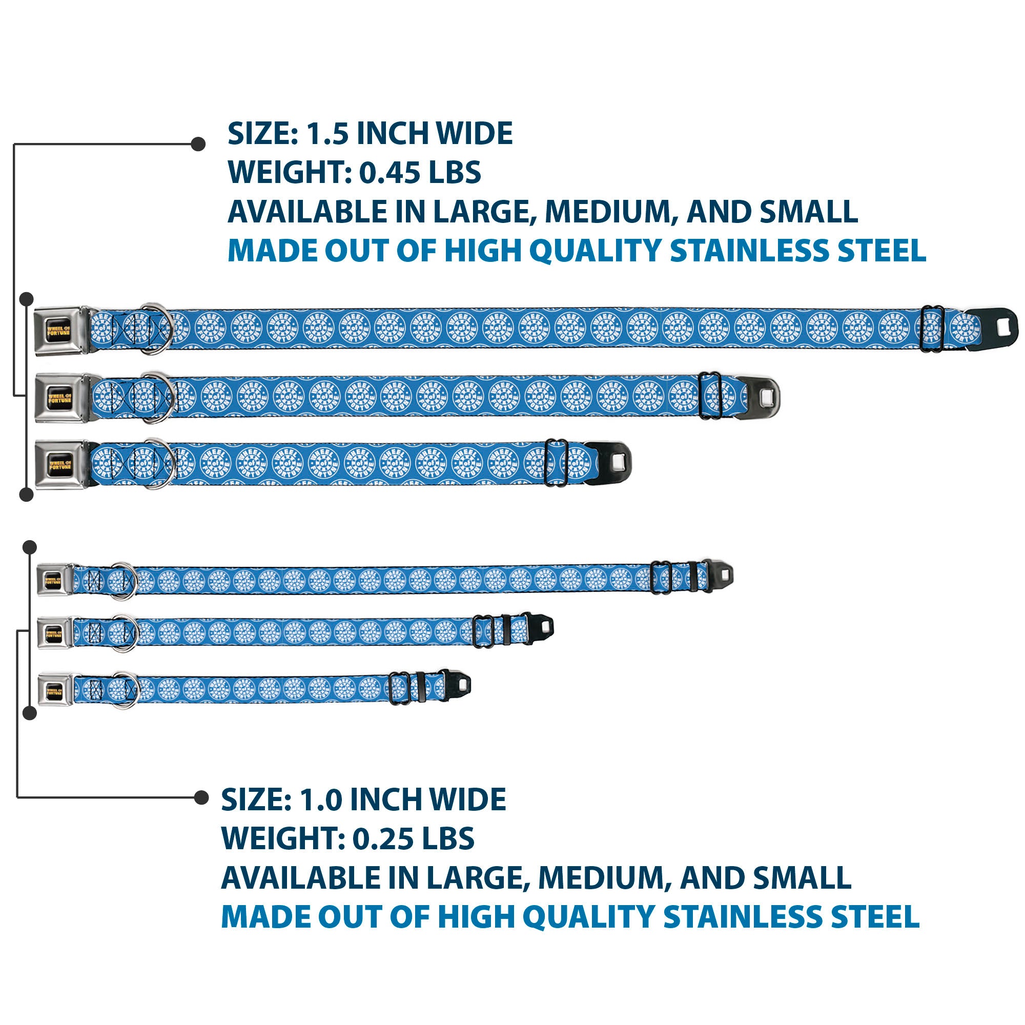 WHEEL OF FORTUNE Title Logo Full Color Black/Yellows Seatbelt Buckle Collar - WHEEL OF FORTUNE Logo Blue/White Seatbelt Buckle Collars Wheel of Fortune