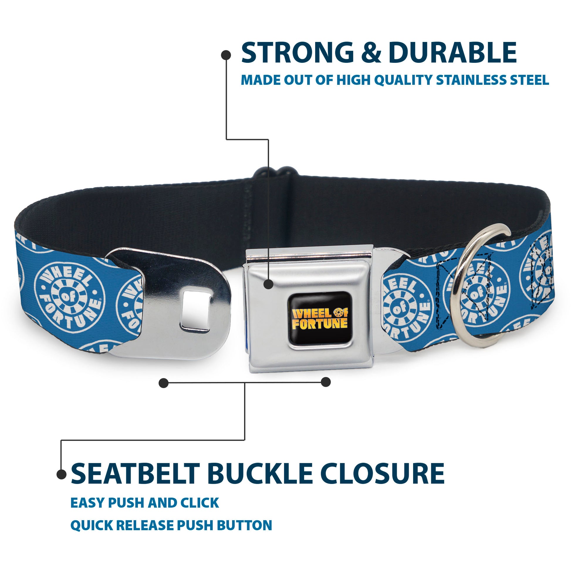 WHEEL OF FORTUNE Title Logo Full Color Black/Yellows Seatbelt Buckle Collar - WHEEL OF FORTUNE Logo Blue/White Seatbelt Buckle Collars Wheel of Fortune