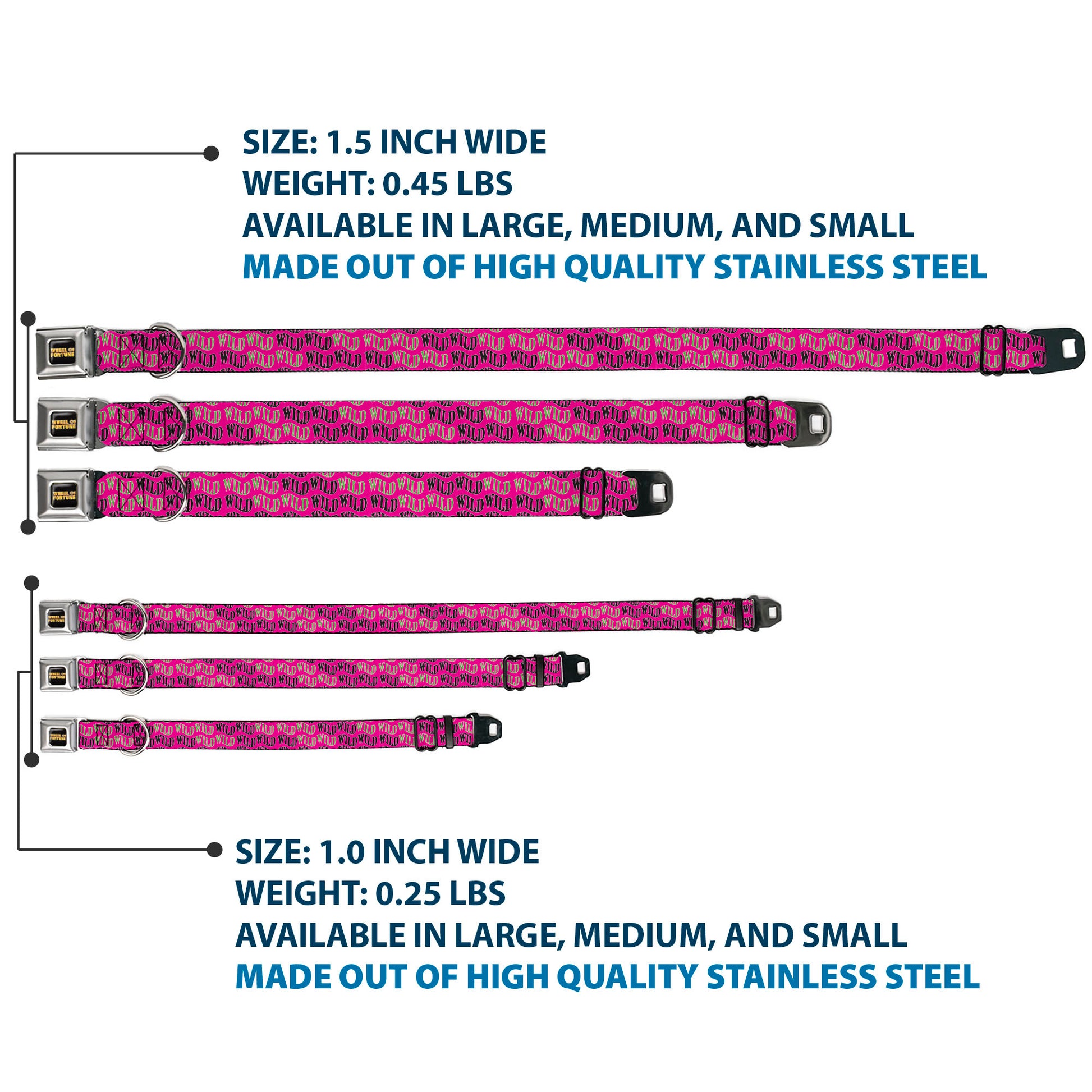 WHEEL OF FORTUNE Title Logo Full Color Black/Yellows Seatbelt Buckle Collar - Wheel of Fortune WILD Text Wave Pink/Green/Black Seatbelt Buckle Collars Wheel of Fortune