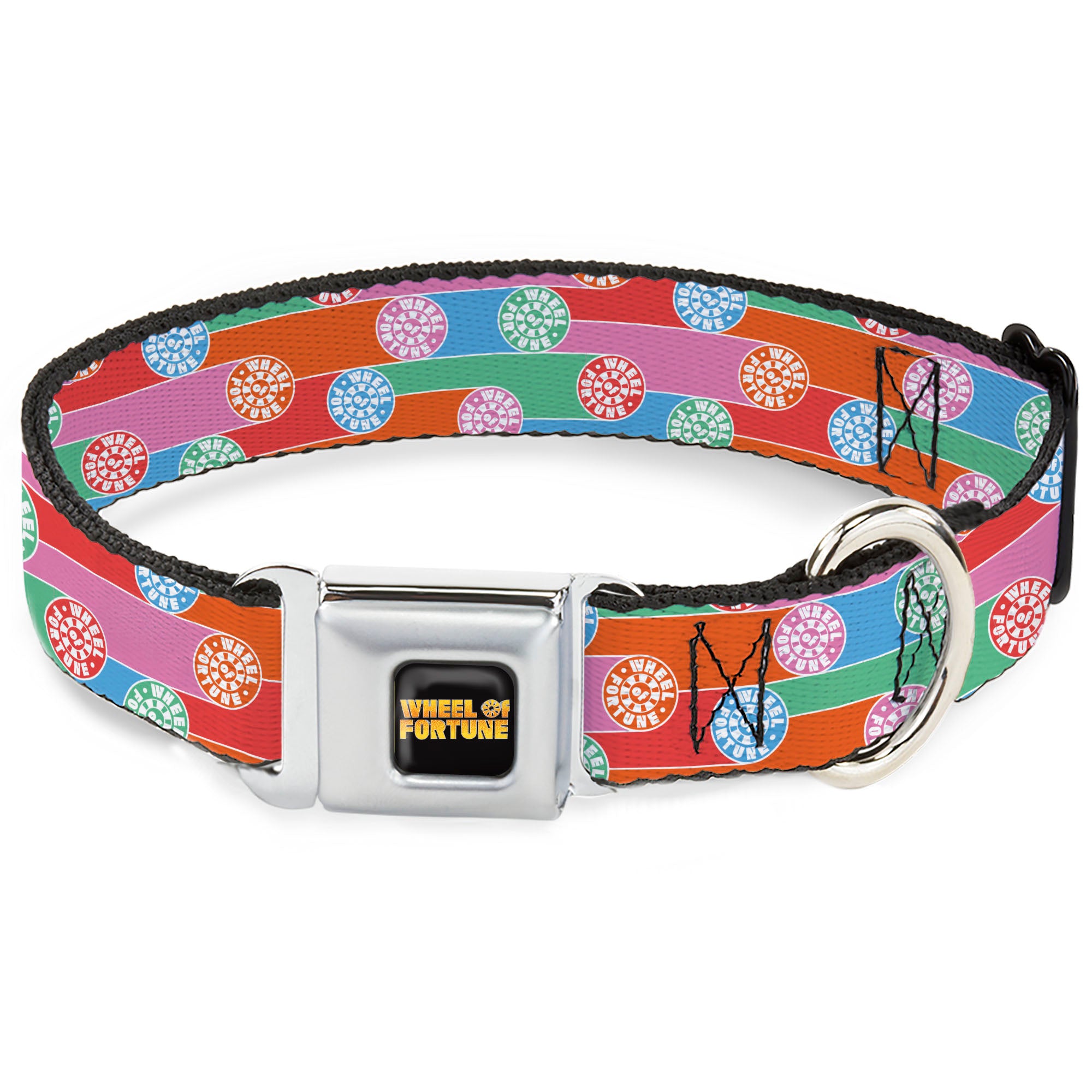 WHEEL OF FORTUNE Title Logo Full Color Black/Yellows Seatbelt Buckle Collar - WHEEL OF FORTUNE Wheels Collage Multi Color Seatbelt Buckle Collars Wheel of Fortune