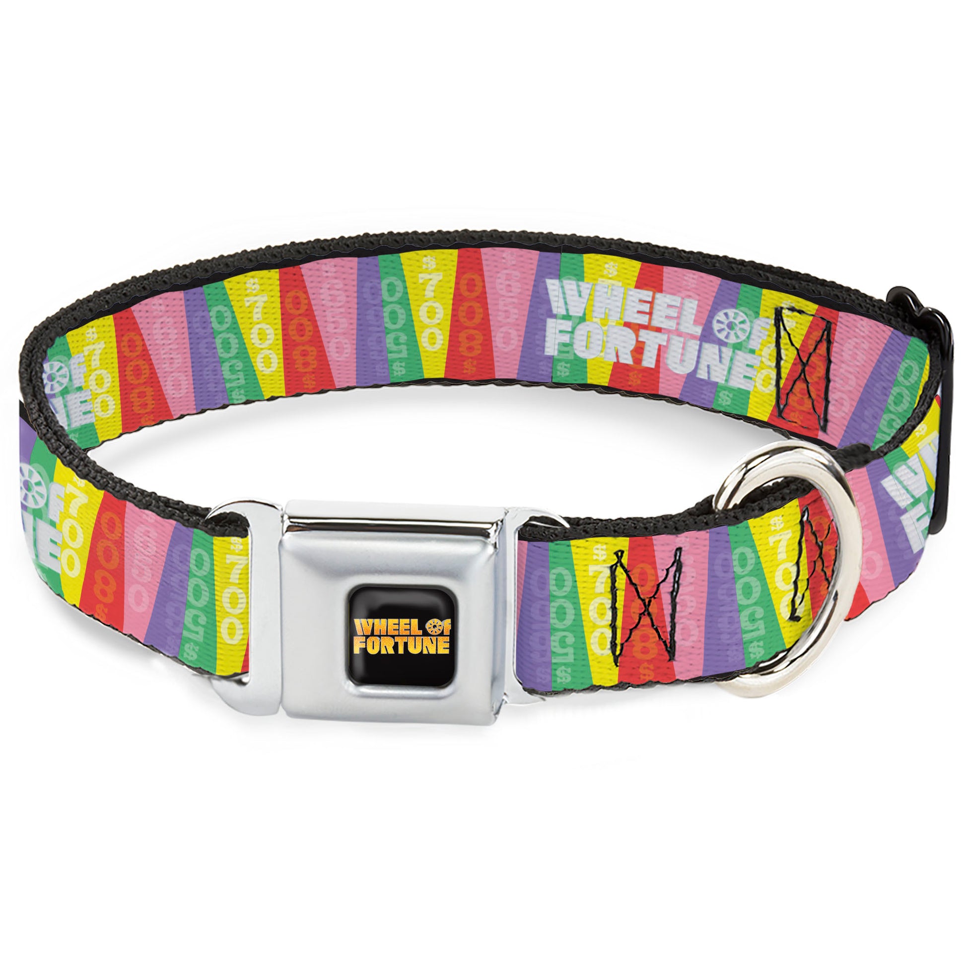 WHEEL OF FORTUNE Title Logo Full Color Black/Yellows Seatbelt Buckle Collar - WHEEL OF FORTUNE Cash Prize Wedges Multi Color/White Seatbelt Buckle Collars Wheel of Fortune