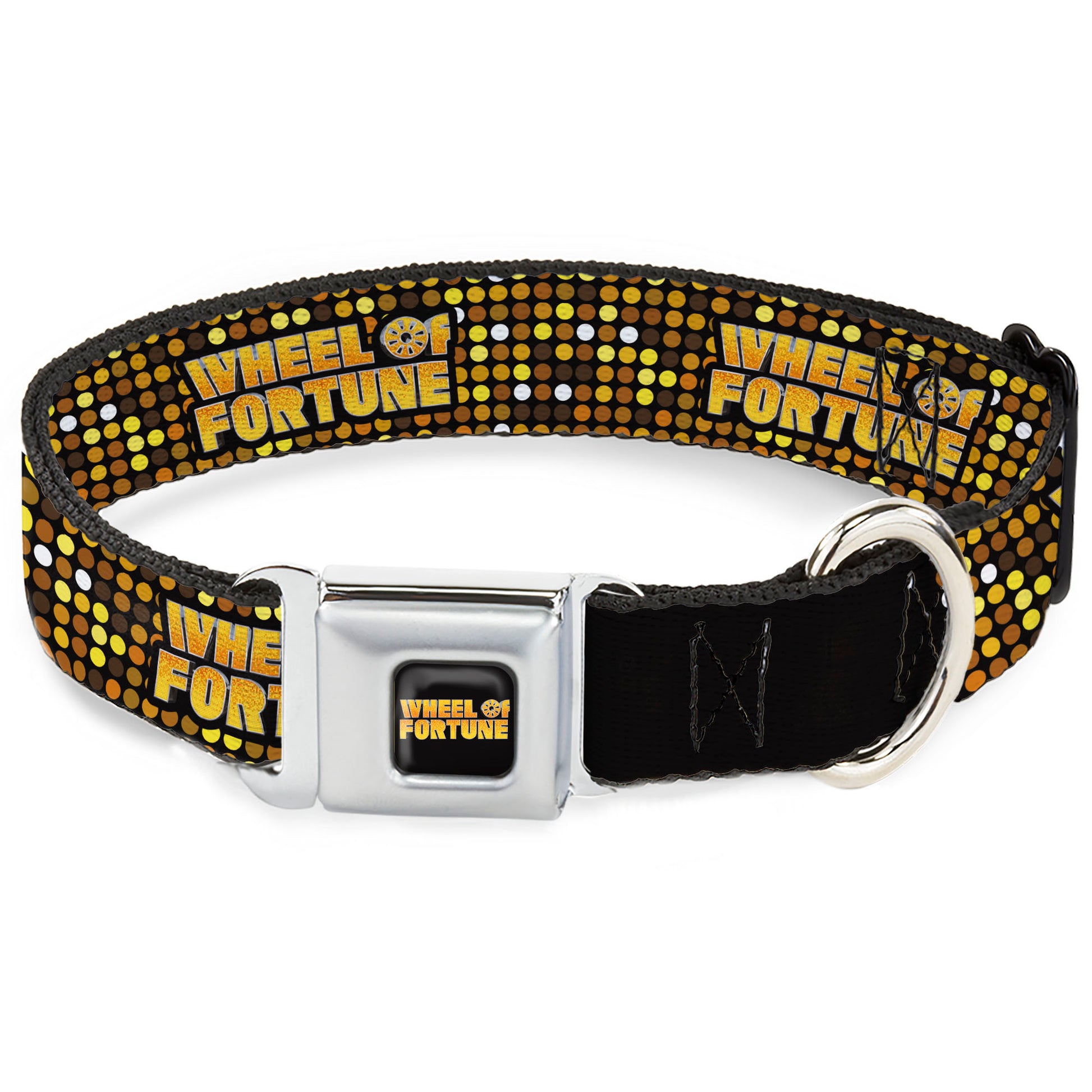 WHEEL OF FORTUNE Title Logo Full Color Black/Yellows Seatbelt Buckle Collar - WHEEL OF FORTUNE Title Logo Sequin Dots Black/Oranges/Yellow Seatbelt Buckle Collars Wheel of Fortune