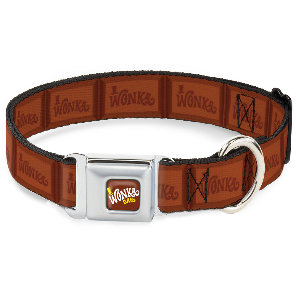 Willy Wonka and the Chocolate Factory WONKA BAR Logo Full Color Brown/Yellow/White Seatbelt Buckle Collar - Willy Wonka and the Chocolate Factory WONKA Chocolate Bar Browns Seatbelt Buckle Collars Willy Wonka and the Chocolate Factory