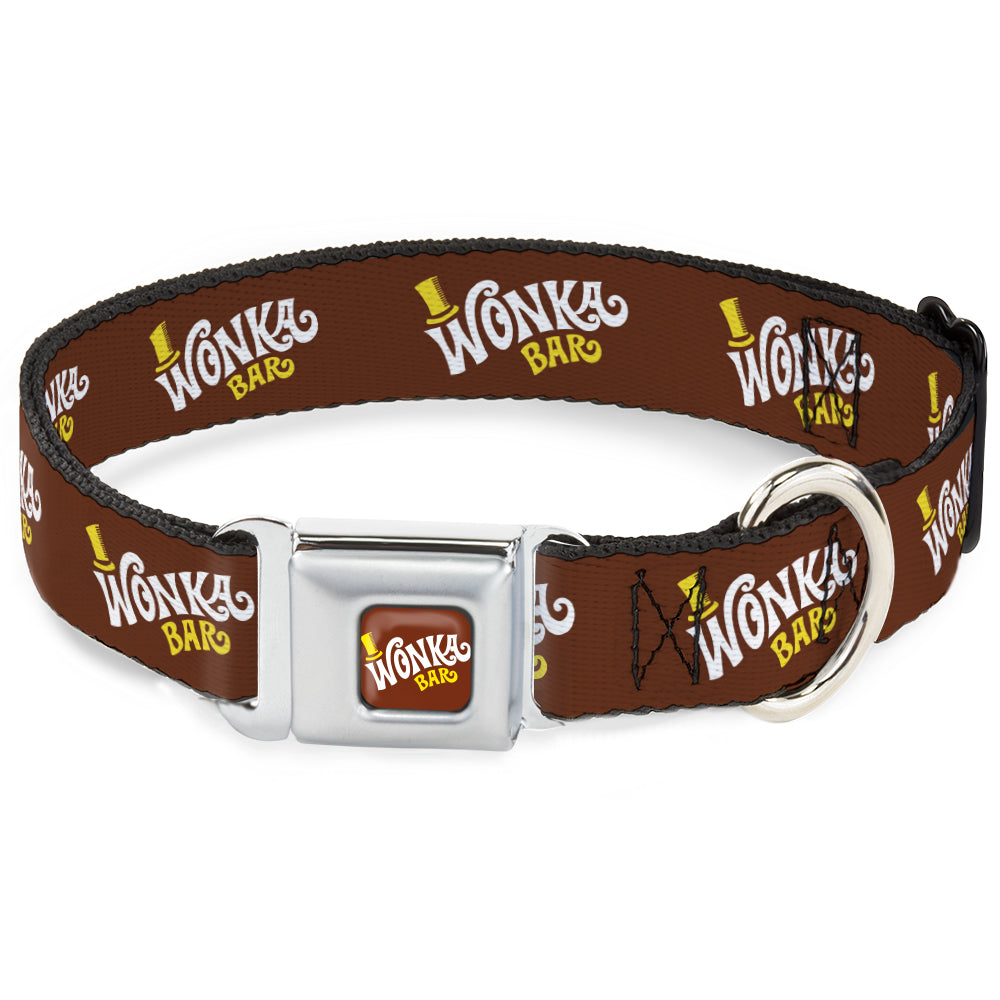 Willy Wonka and the Chocolate Factory WONKA BAR Logo Full Color Brown/Yellow/White Seatbelt Buckle Collar - Willy Wonka and the Chocolate Factory WONKA BAR Logo Brown/Yellow/White Seatbelt Buckle Collars Willy Wonka and the Chocolate Factory