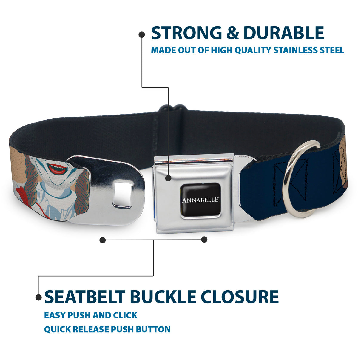 ANNABELLE Title Logo Full Color Black/White Seatbelt Buckle Collar - ANNABELLE Pop Art Scenes and Title Logo Multi Color