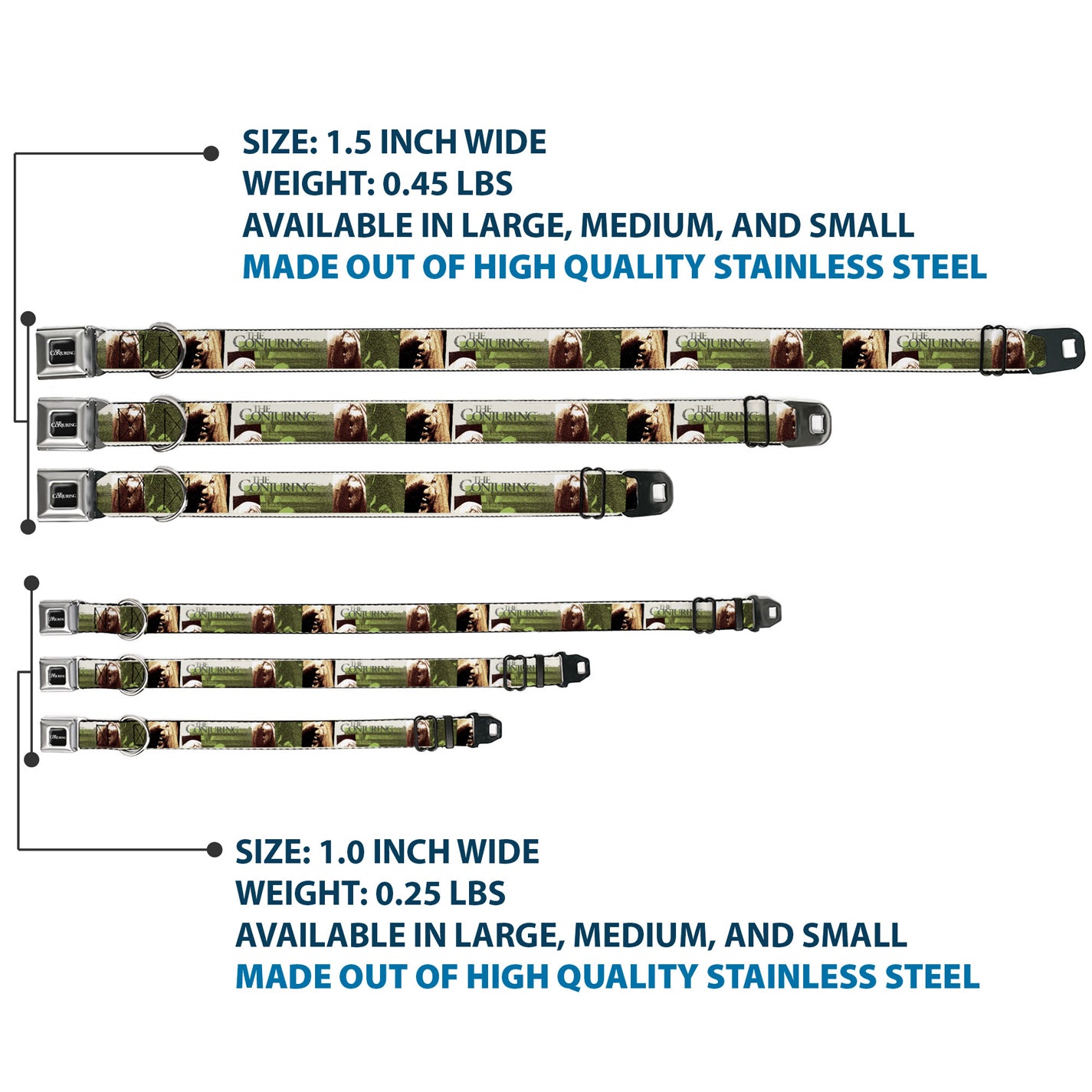 THE CONJURING Title Logo Full Color Black/White Seatbelt Buckle Collar - THE CONJURING Possession Scenes and Title Logo Seatbelt Buckle Collars The Conjuring