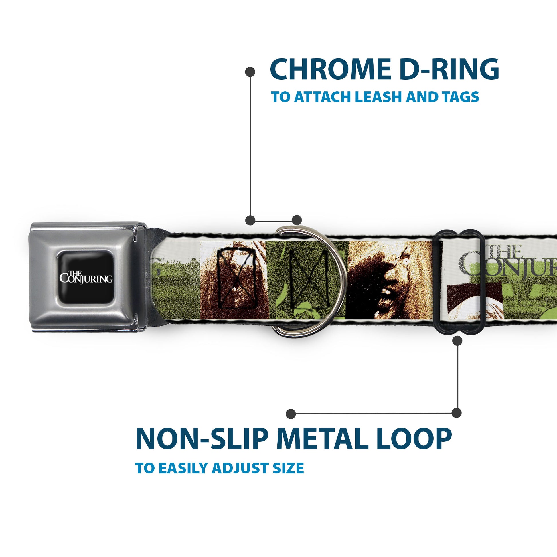 THE CONJURING Title Logo Full Color Black/White Seatbelt Buckle Collar - THE CONJURING Possession Scenes and Title Logo Seatbelt Buckle Collars The Conjuring