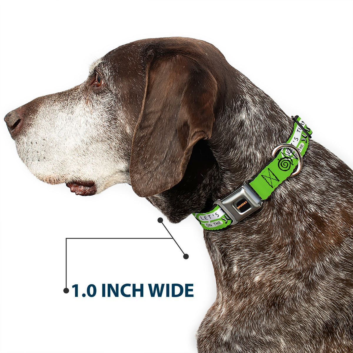 BEETLEJUICE Title Logo Full Color Black/Yellow Seatbelt Buckle Collar - BEETLEJUICE Face and Quotes Collage Pink/Green/Black Dog Collars Seatbelt Buckle Beetlejuice