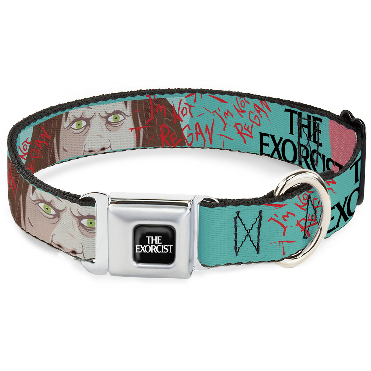 THE EXORCIST Title Logo Full Color Black/White Seatbelt Buckle Collar - THE EXORCIST I'M NOT REGAN Elevation Pose and Face Pop Art Dog Collars Seatbelt Buckle The Exorcist