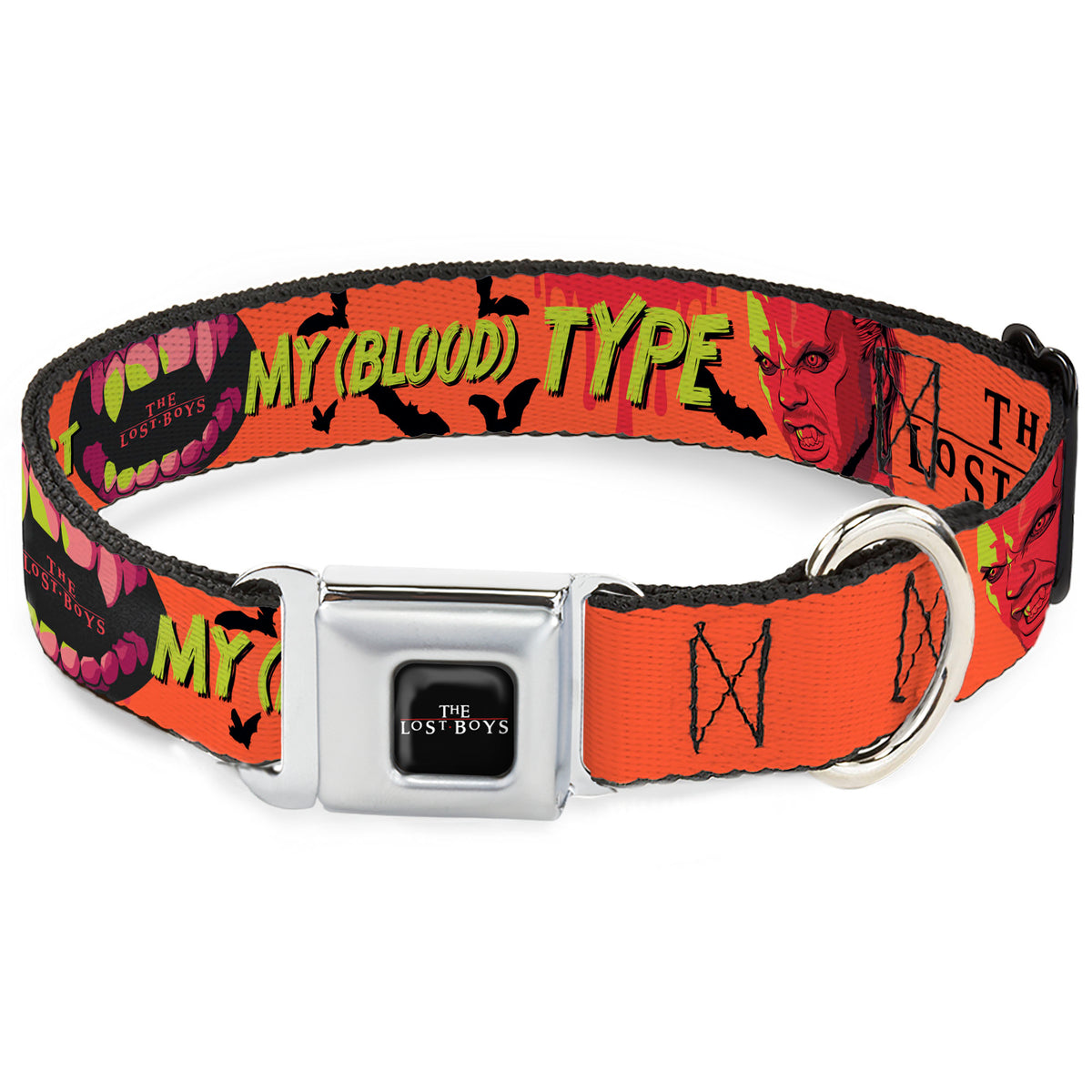 THE LOST BOYS Title Logo Full Color Black/White Seatbelt Buckle Collar - The Lost Boys YOU'RE JUST MY BLOOD TYPE David Pose Orange/Black Dog Collars Seatbelt Buckle The Lost Boys