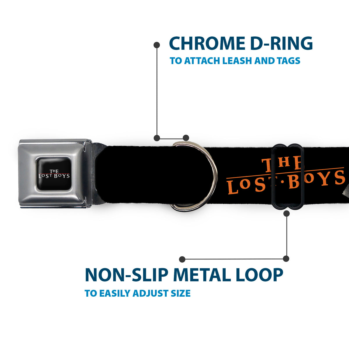 THE LOST BOYS Title Logo Full Color Black/White Seatbelt Buckle Collar - THE LOST BOYS David Pose Stacked and Title Logo Black/Red Dog Collars Seatbelt Buckle The Lost Boys
